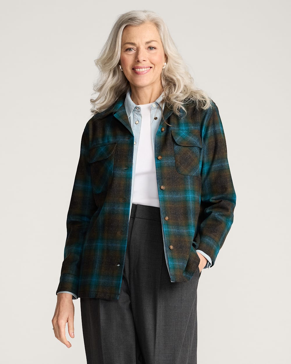 WOMEN'S BOYFRIEND BOARD SHIRT<br>TEAL/CHARCOAL OMBRE