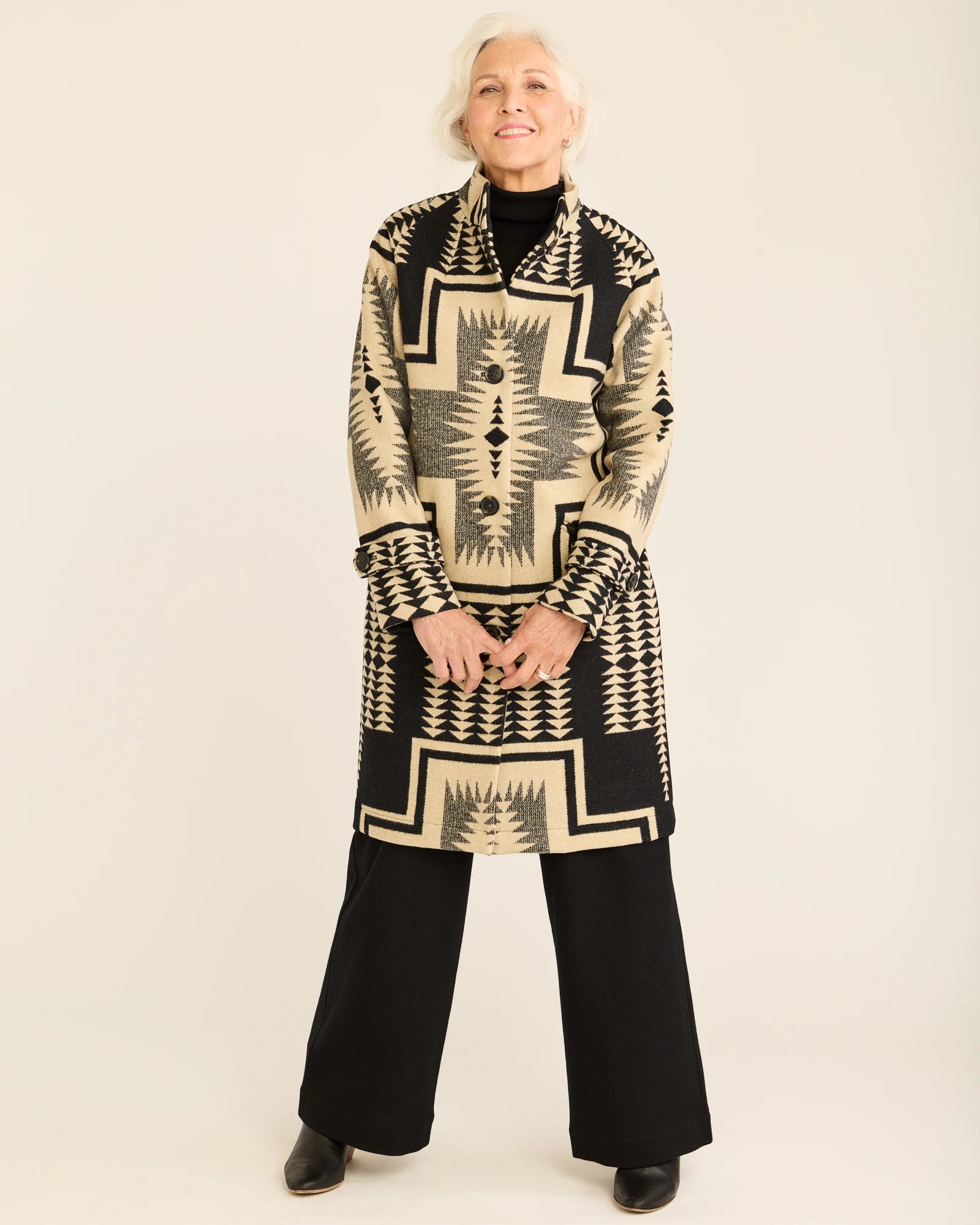 WOMEN'S TIMBERLINE WOOL COAT<br>BLACK/TAN HARDING