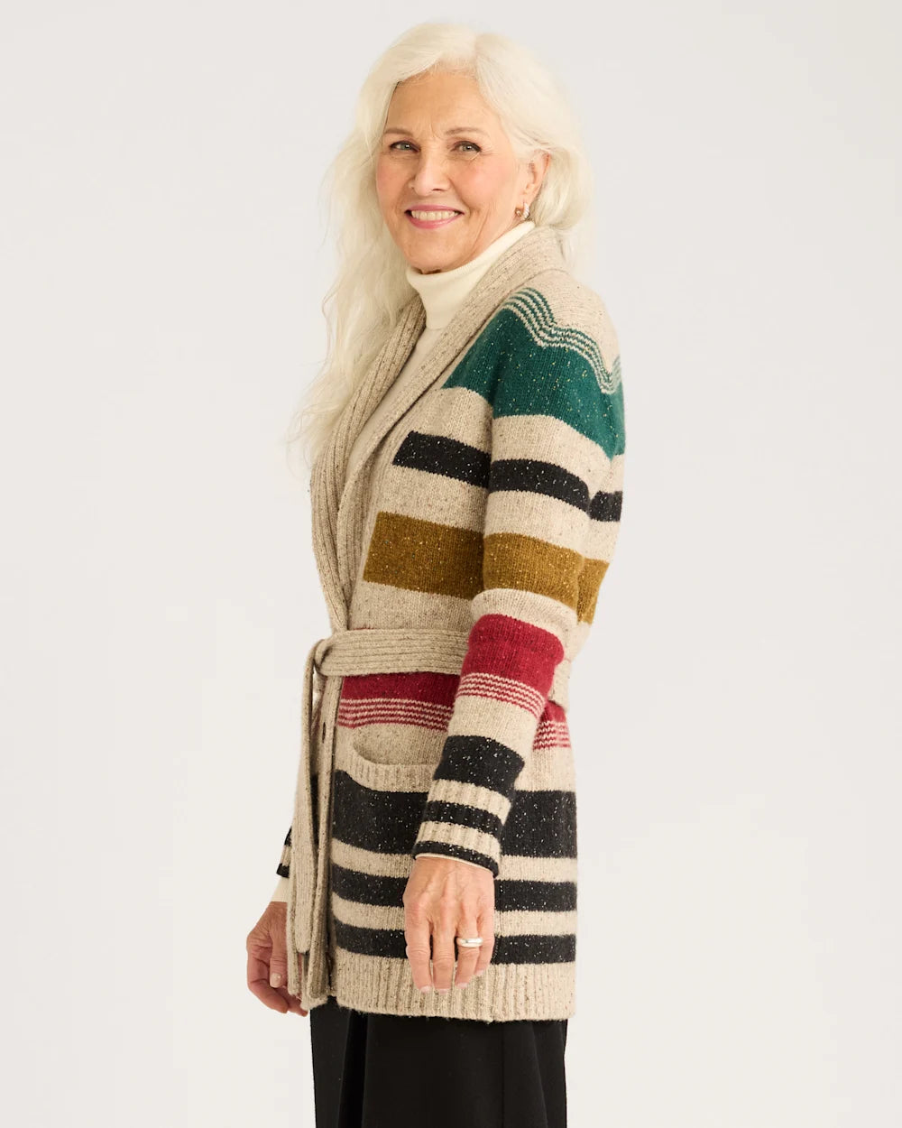WOMEN'S CAMP STRIPE CARDIGAN <br> IVORY STRIPE MULTI