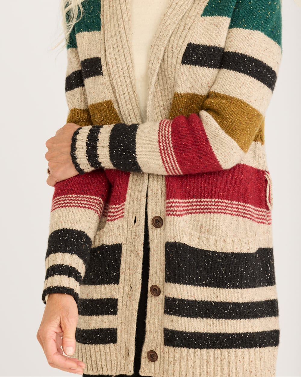 WOMEN'S CAMP STRIPE CARDIGAN <br> IVORY STRIPE MULTI
