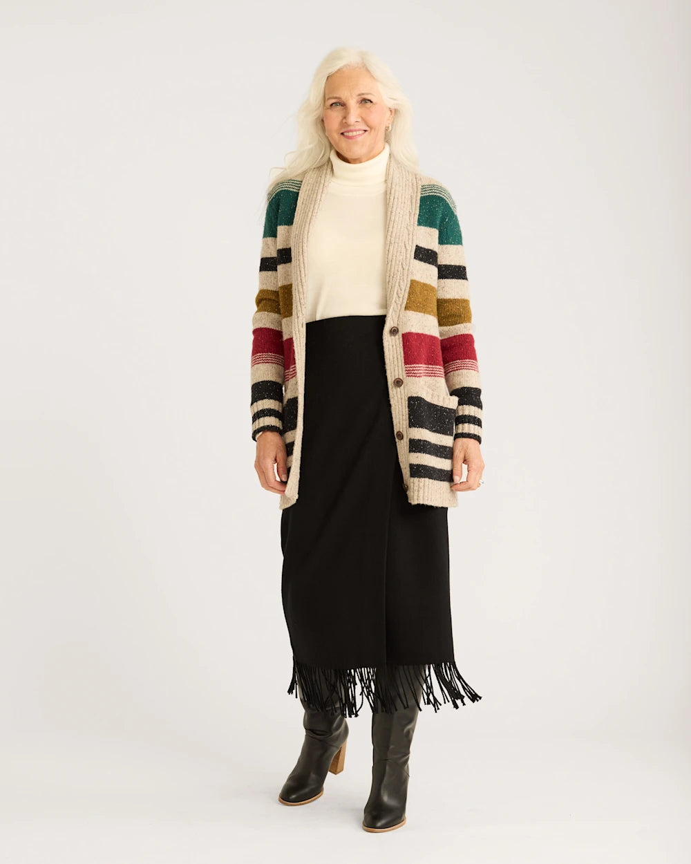 WOMEN'S CAMP STRIPE CARDIGAN <br> IVORY STRIPE MULTI