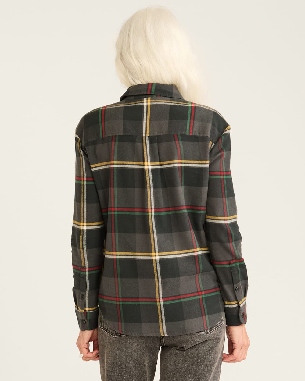 WOMEN'S PLAID BOYFRIEND DOUBLEBRUSHED FLANNEL SHIRT<br>BLACK MULTI