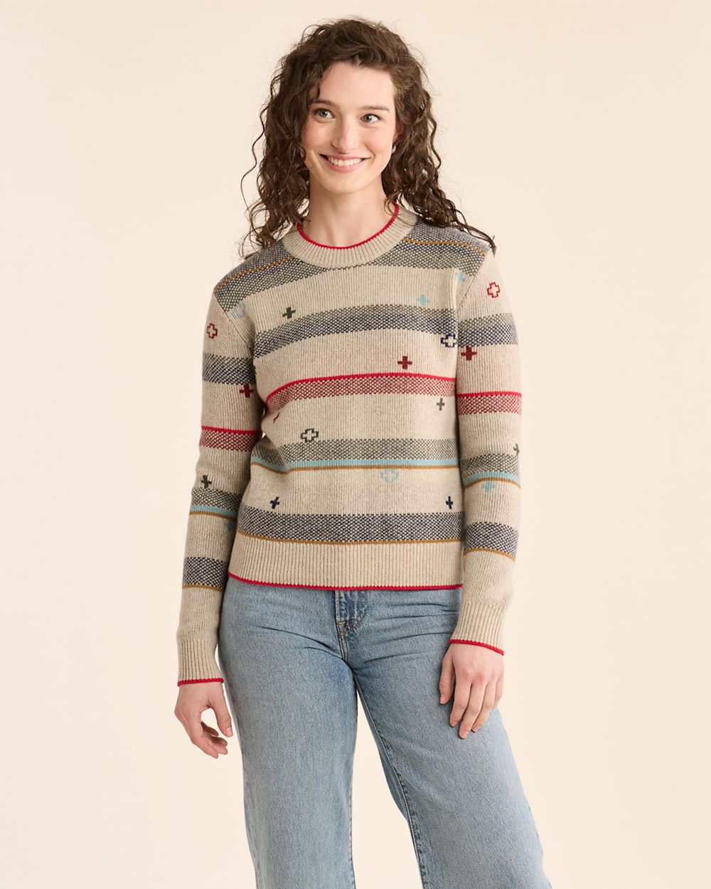 WOMEN'S BRIDGER STRIPE MERINO SWEATER<br>OATMEAL HEATHER STRIPE