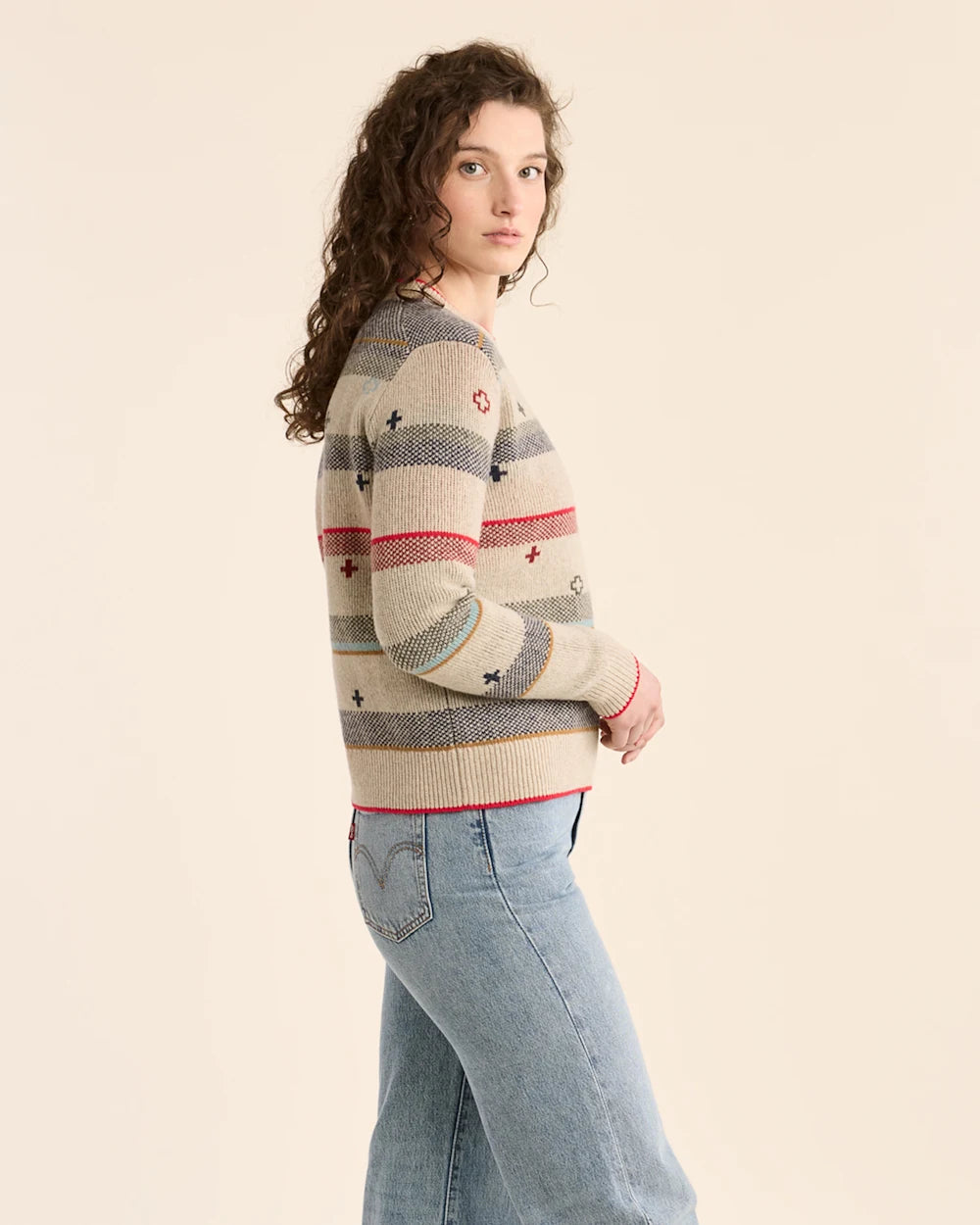 WOMEN'S BRIDGER STRIPE MERINO SWEATER<br>OATMEAL HEATHER STRIPE