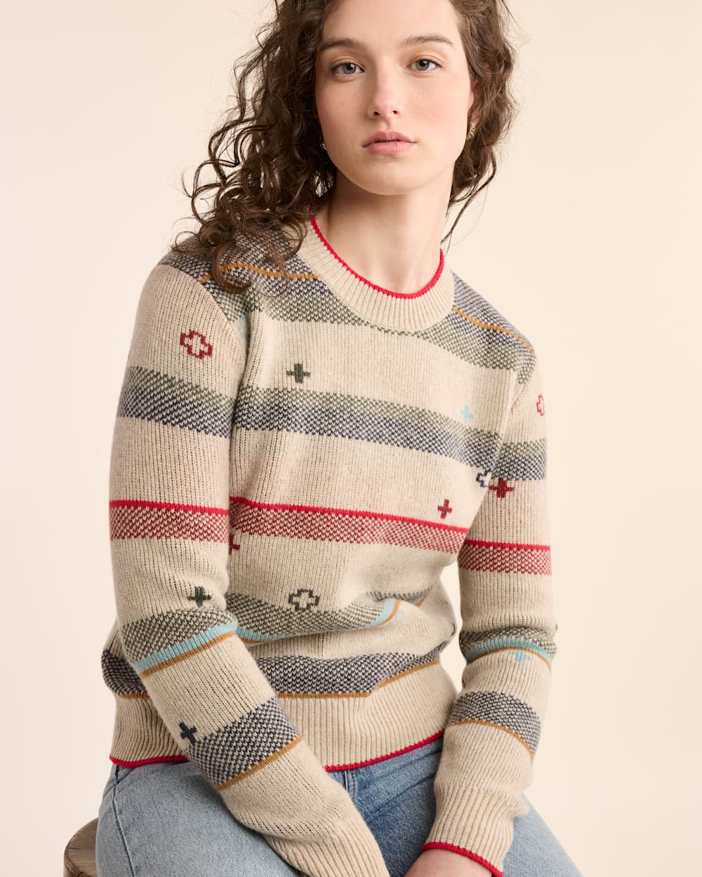 WOMEN'S BRIDGER STRIPE MERINO SWEATER<br>OATMEAL HEATHER STRIPE