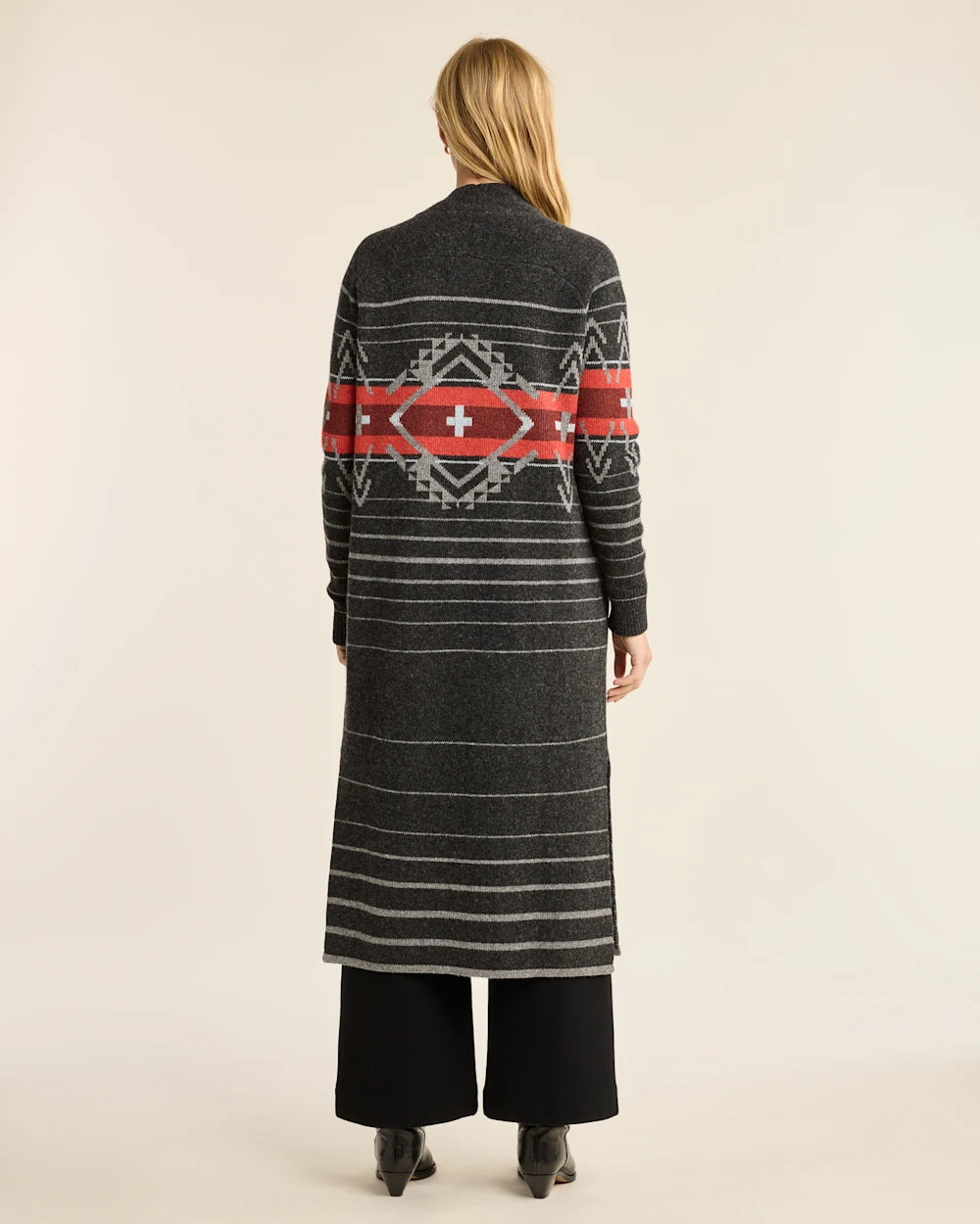 WOMEN'S LAMBSWOOL DUSTER CARDIGAN<br>BLACK HEATHER MULTI