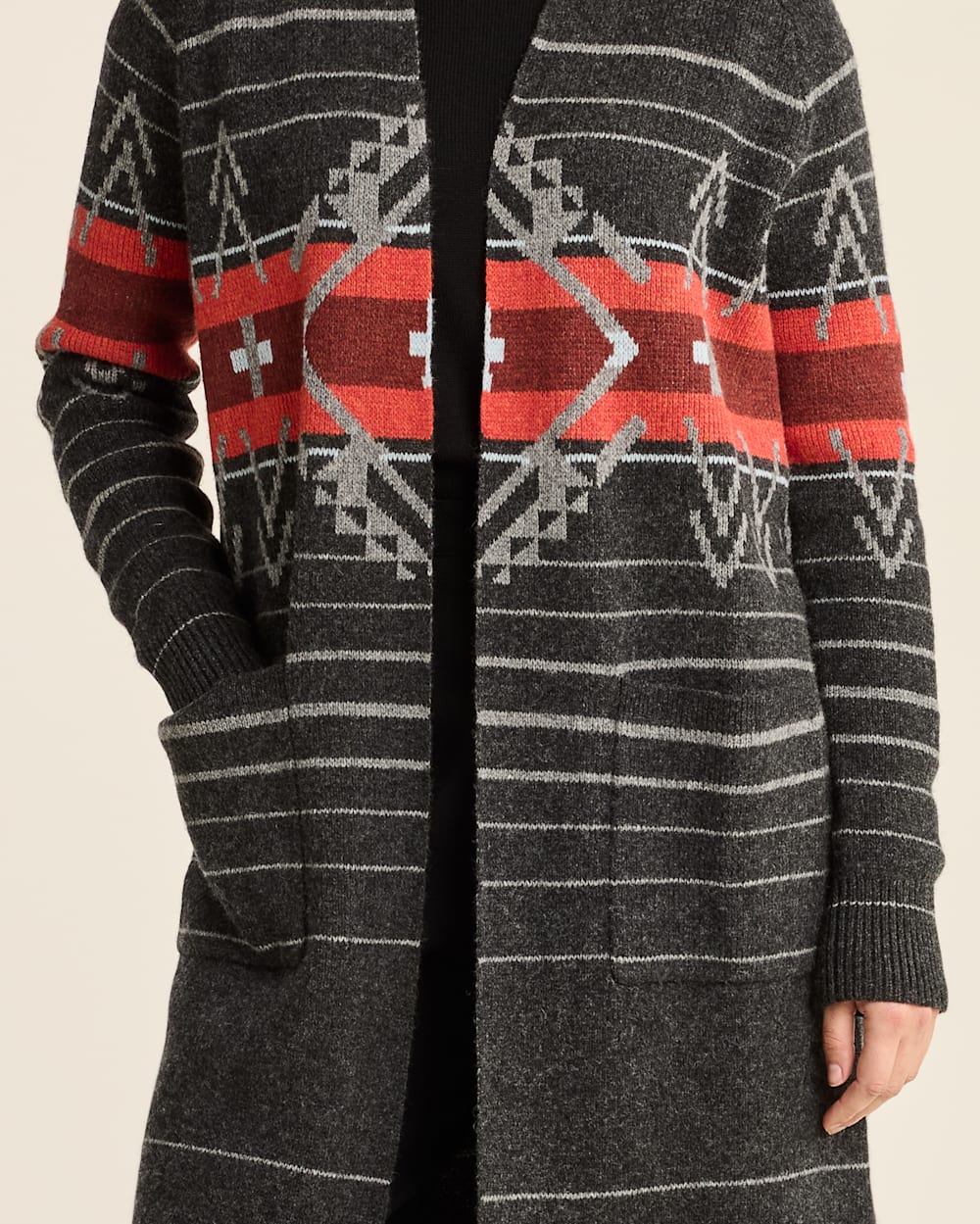 WOMEN'S LAMBSWOOL DUSTER CARDIGAN<br>BLACK HEATHER MULTI