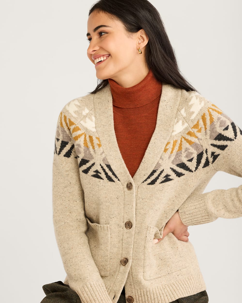 WOMEN'S FAIR ISLE MERINO CARDIGANOATMEAL MULTI - Main Image