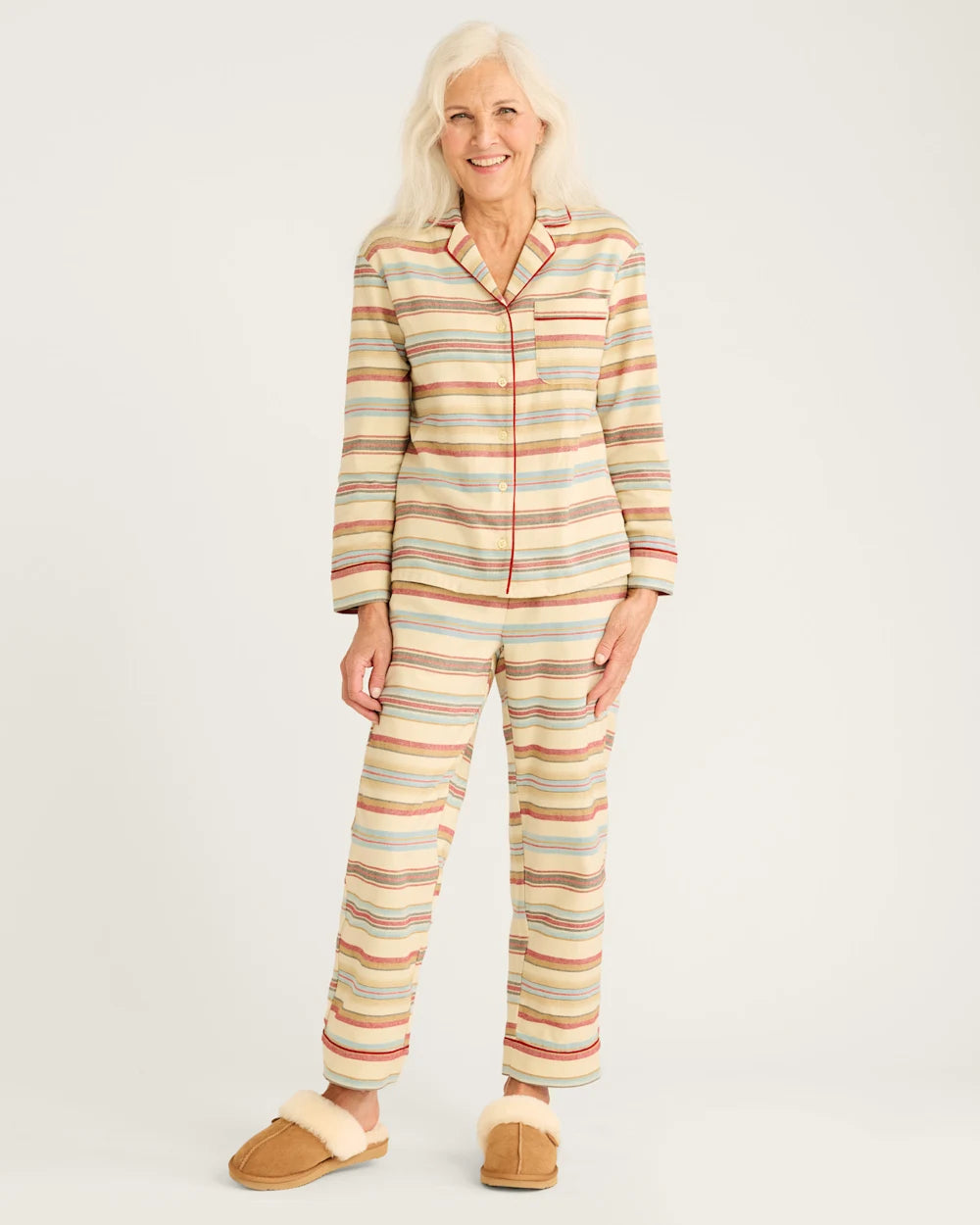WOMEN'S BRIDGER STRIPE FLANNEL PAJAMA SETIVORY