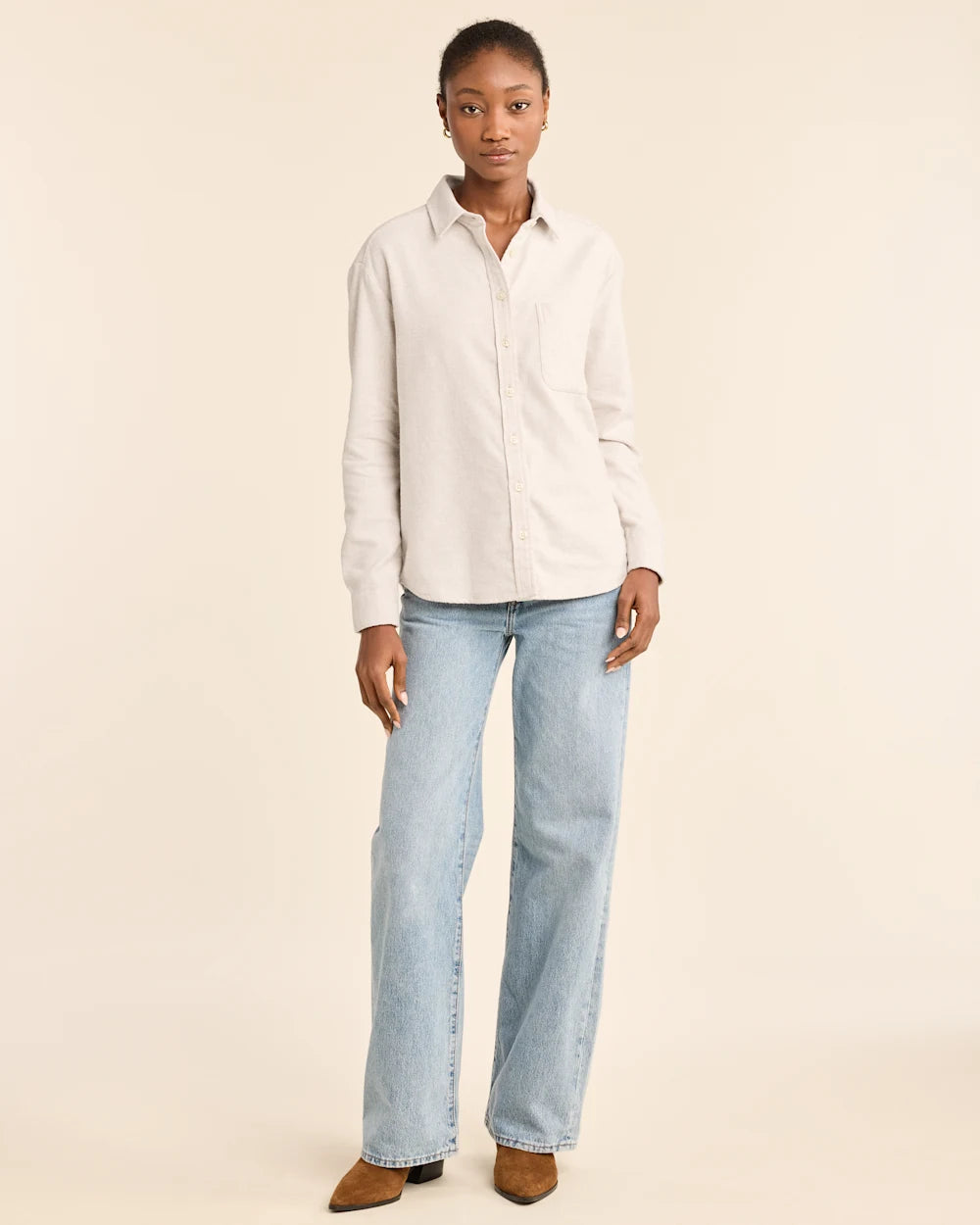 WOMEN'S BOYFRIEND DOUBLEBRUSHED FLANNEL SHIRT<br>NATURAL