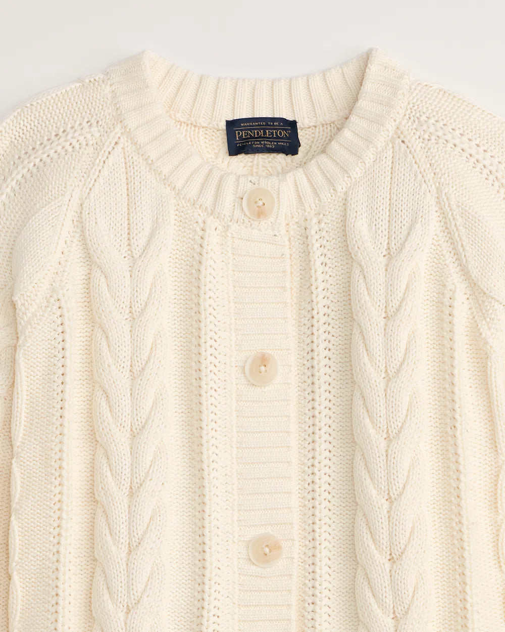 WOMEN'S COTTON CABLE CARDIGAN<br>ECRU