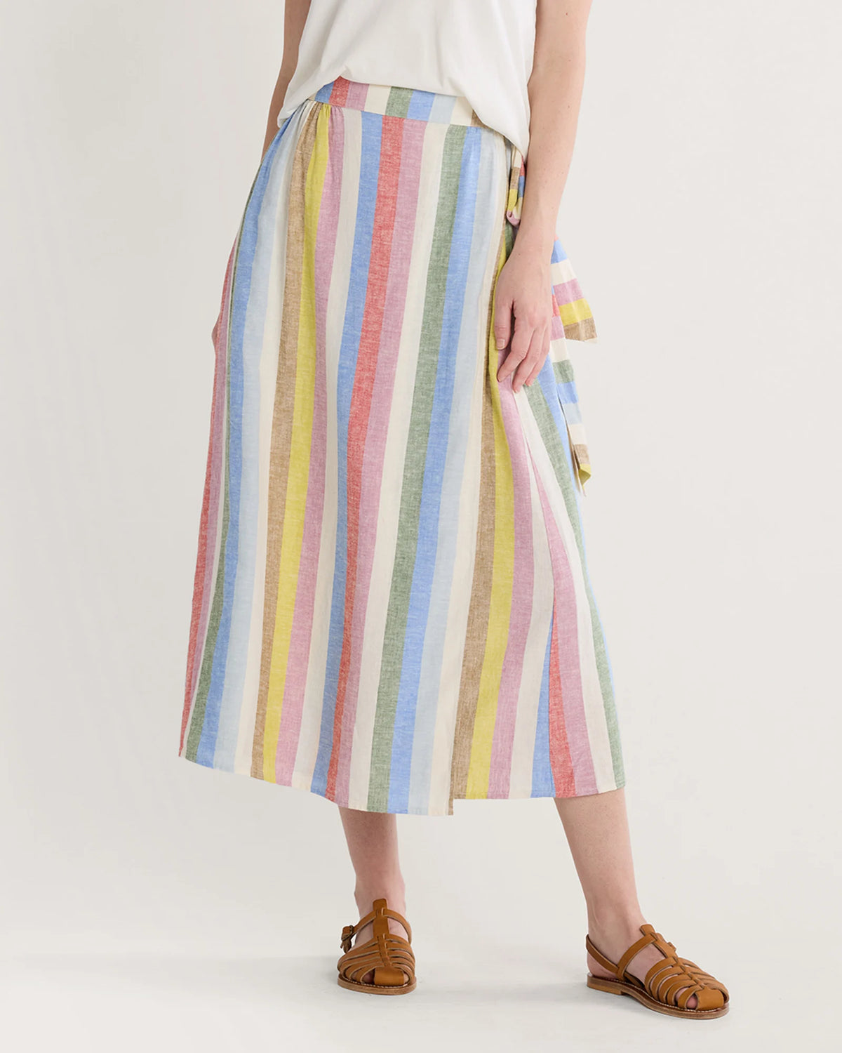 WOMEN'S LINEN WRAP SKIRT<br>MULTI STRIPE