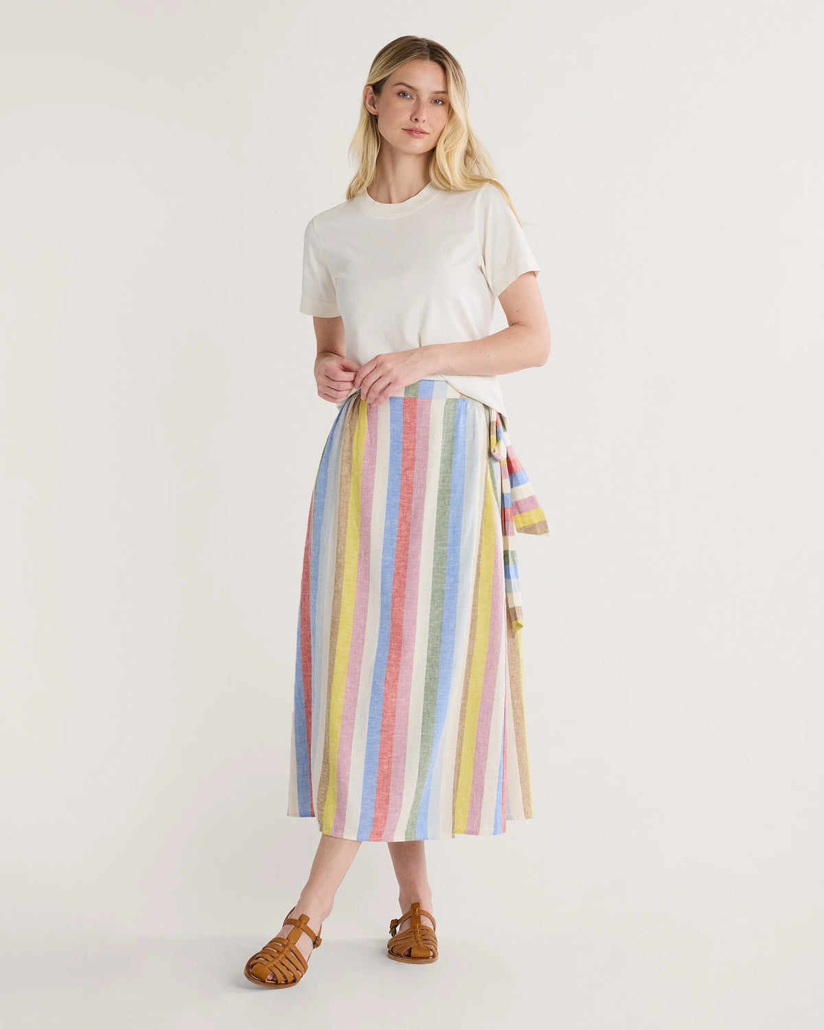 WOMEN'S LINEN WRAP SKIRT<br>MULTI STRIPE