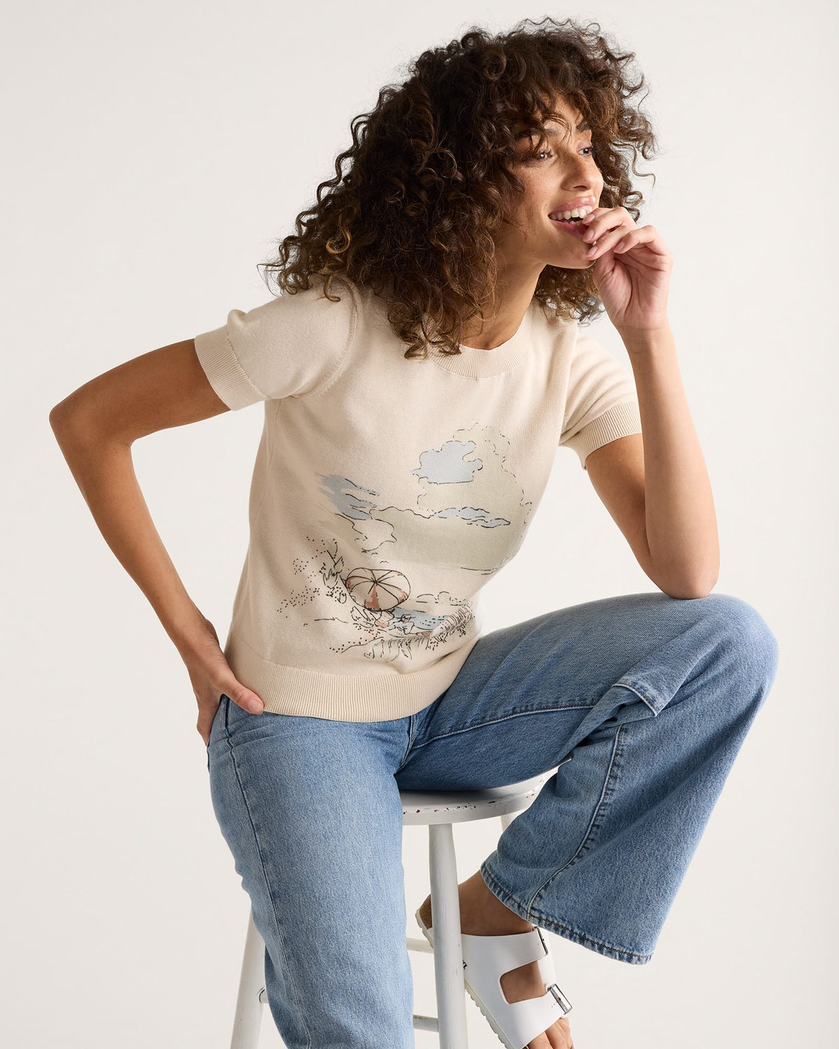 WOMEN'S COASTAL COTTON SWEATER<br>TAN MULTI