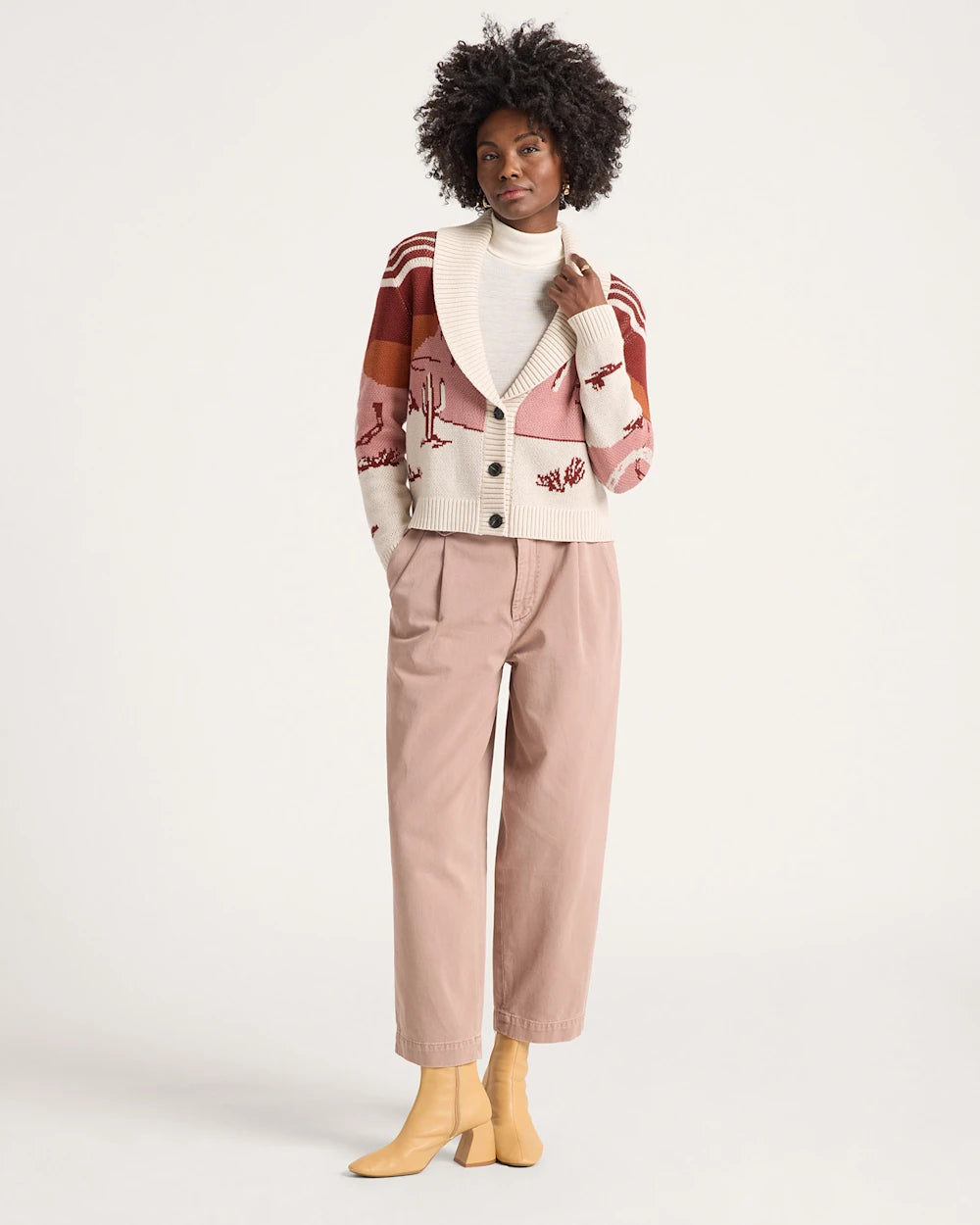 WOMEN'S WESTERN SCENIC COTTON CARDIGAN<br>BRICK ROSE/MULTI