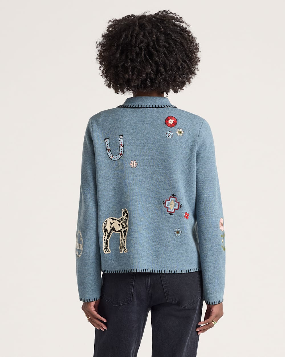 SAMPLE -WOMEN'S WESTERN SOUVENIR CARDIGAN<br>DENIM HEATHER