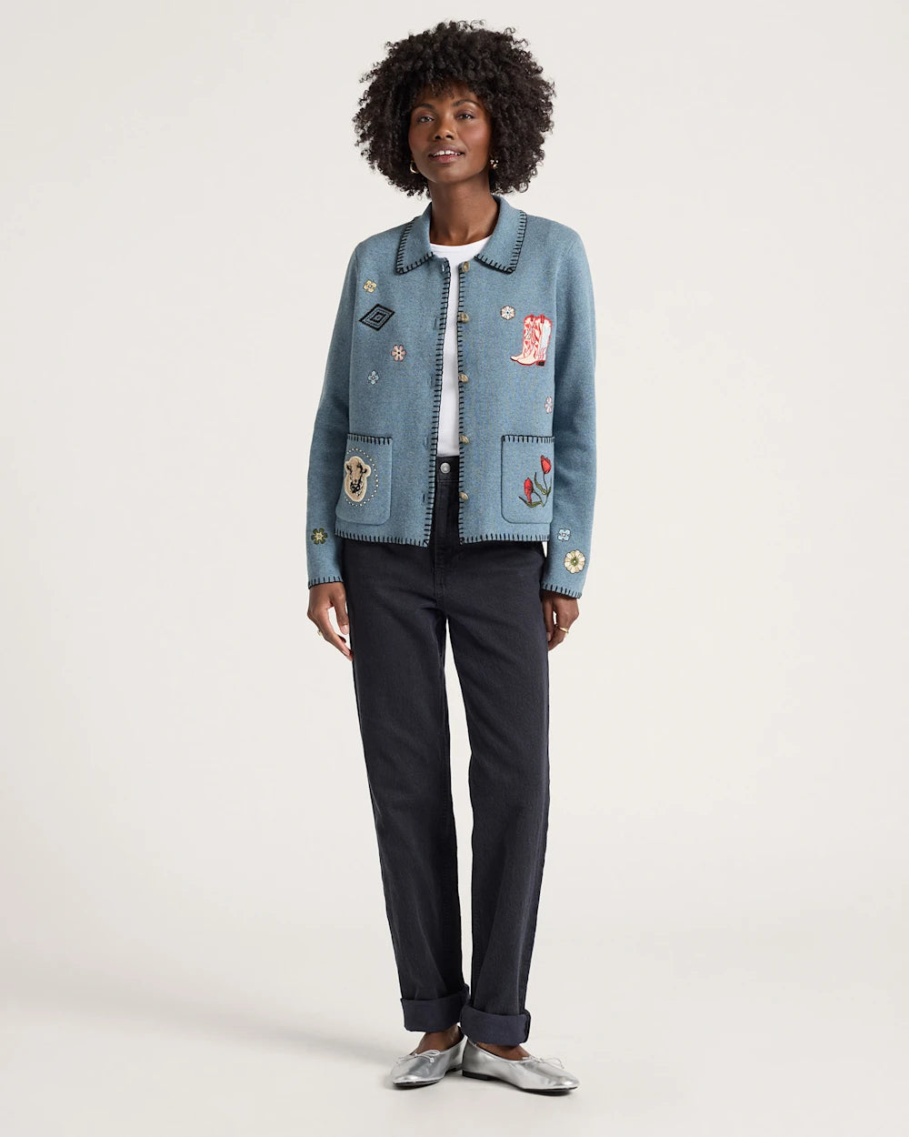 WOMEN'S WESTERN SOUVENIR CARDIGAN<br>DENIM HEATHER