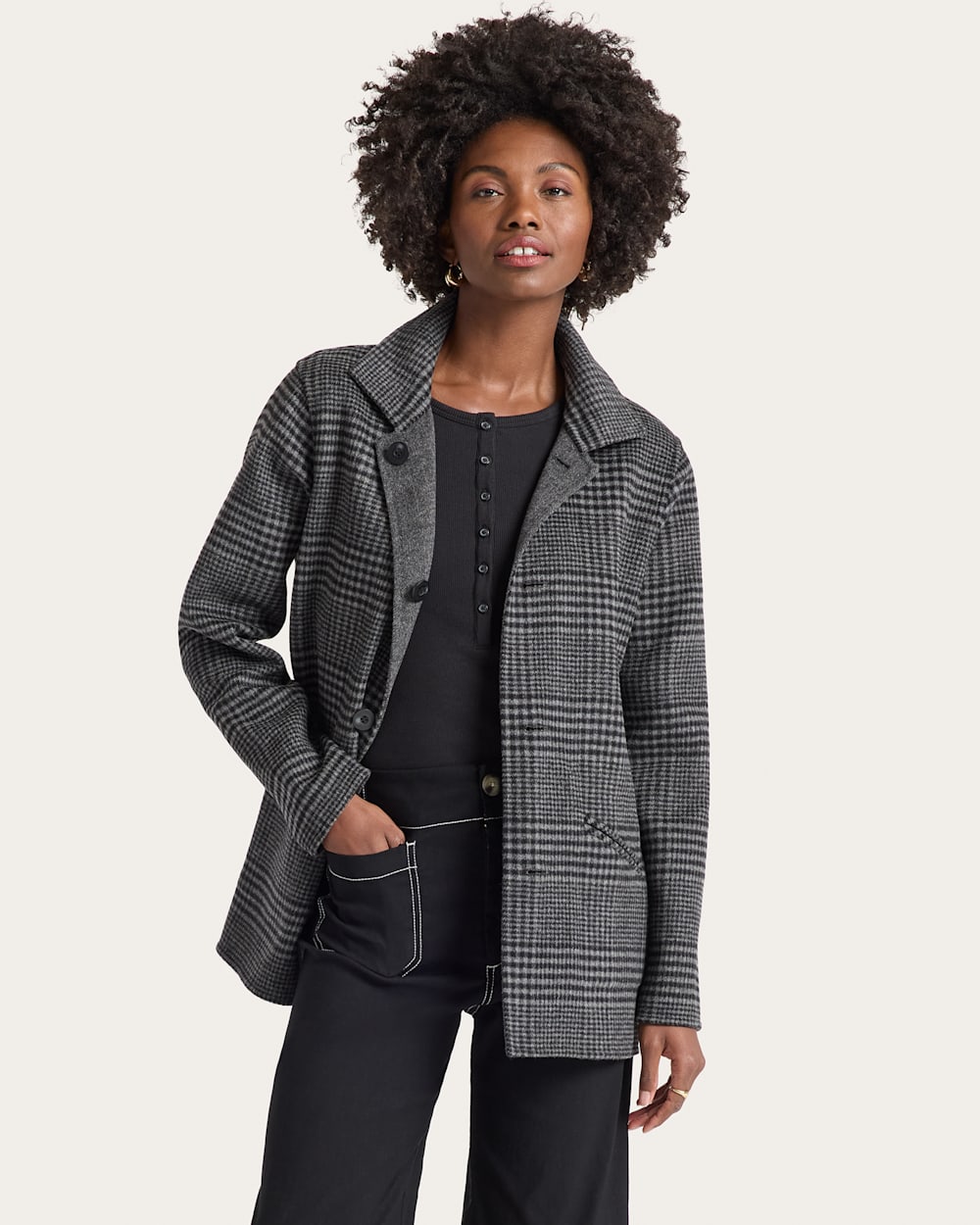WOMEN'S REVERSIBLE WOOL JACKET<br>CHARCOAL HERRINGBONE