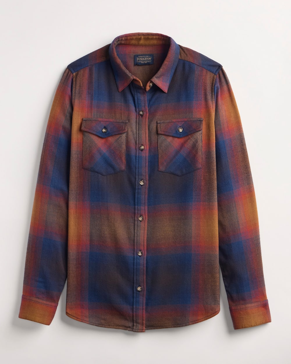 WOMEN'S PLAID COTTON FLANNEL WESTERN SHIRTNAVY/SUNSET OMBRE