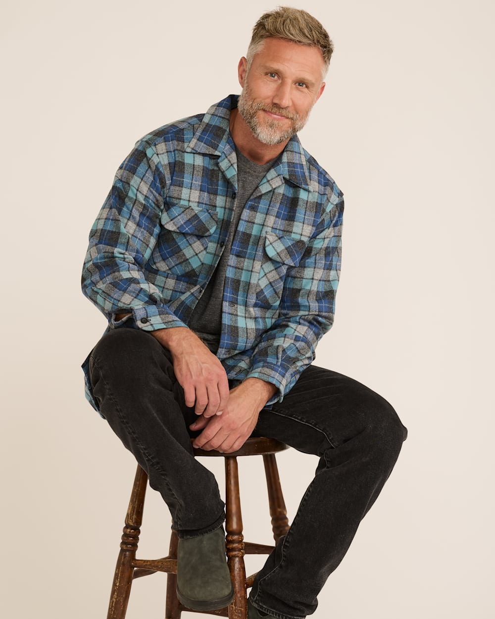 MEN'S PLAID BOARD SHIRT<br>BLUE ORIGINAL SURF PLAID