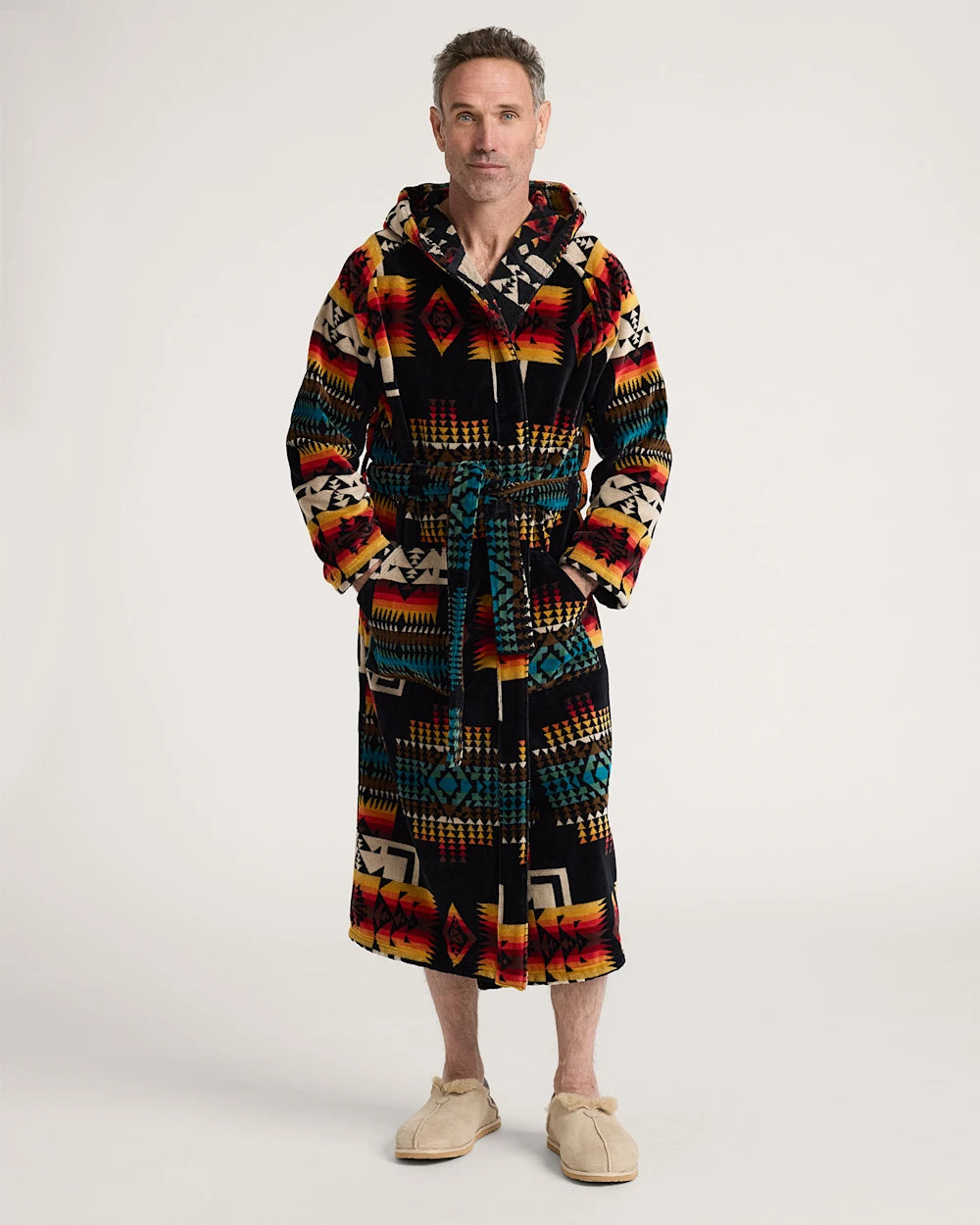 UNISEX COTTON TERRY VELOUR BATHROBE<br>BLACK CHIEF JOSEPH