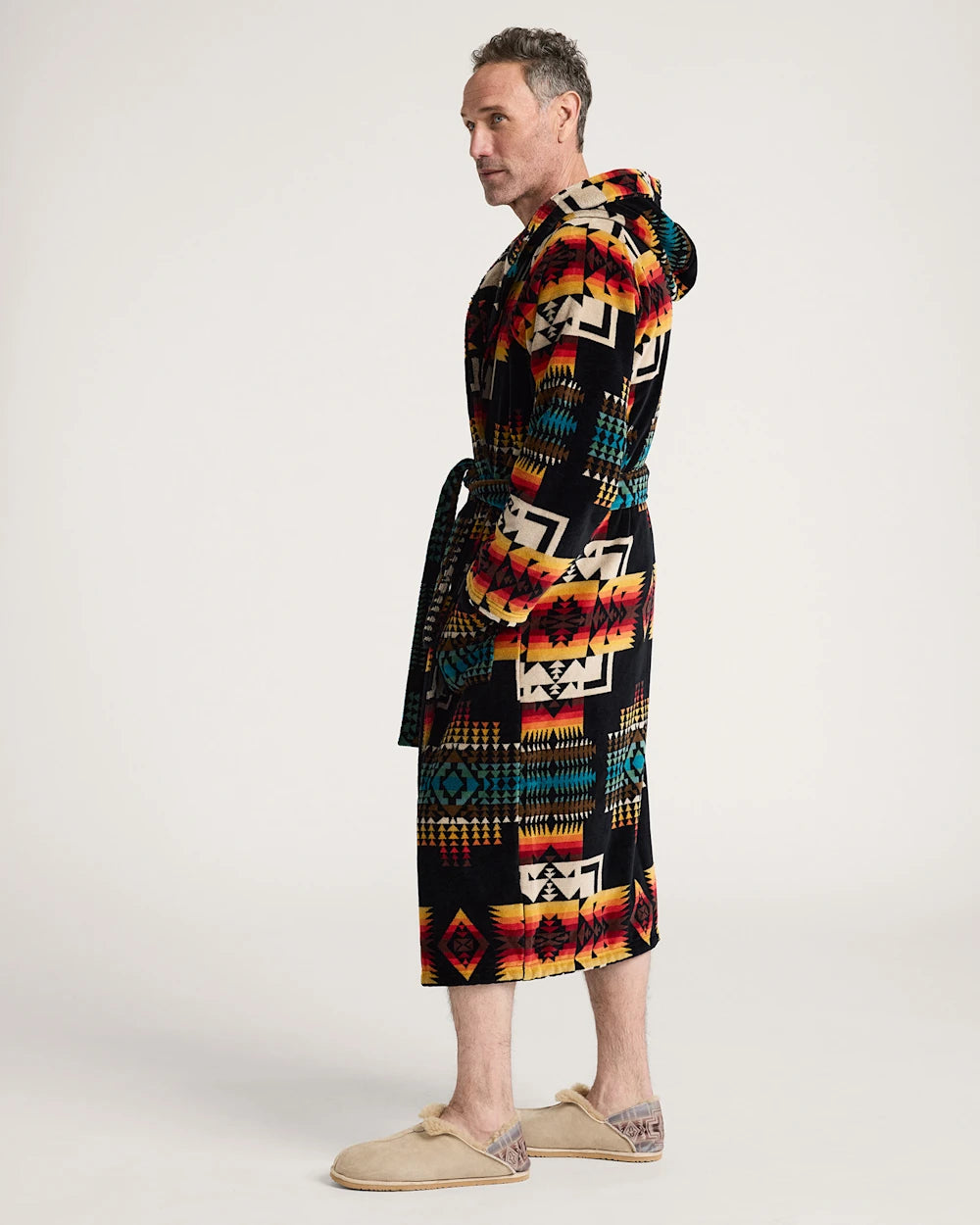 UNISEX COTTON TERRY VELOUR BATHROBE<br>BLACK CHIEF JOSEPH