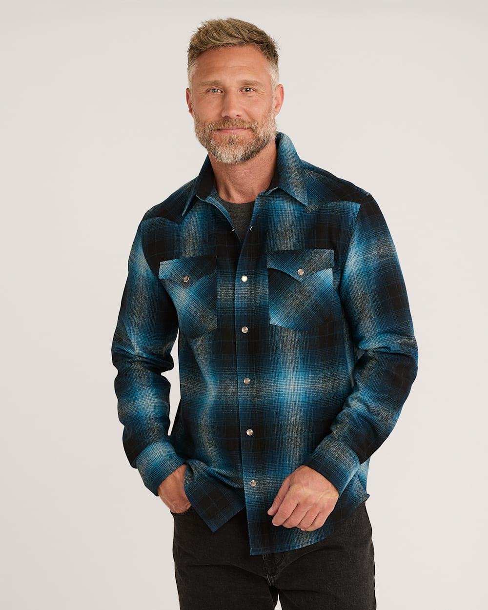 MEN'S PLAID SNAP-FRONT WESTERN CANYON SHIRT<br>TURQUOISE OMBRE
