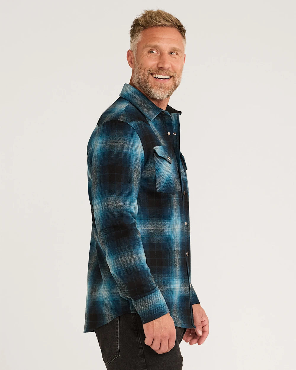 MEN'S PLAID SNAP-FRONT WESTERN CANYON SHIRT<br>TURQUOISE OMBRE