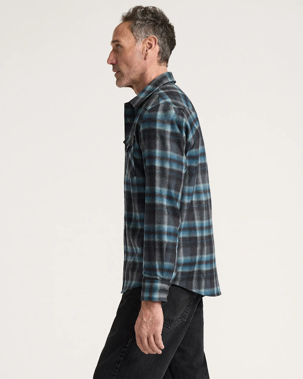 MEN'S PLAID SNAP-FRONT WESTERN CANYON SHIRT<br>GREY MIX/AQUA PLAID