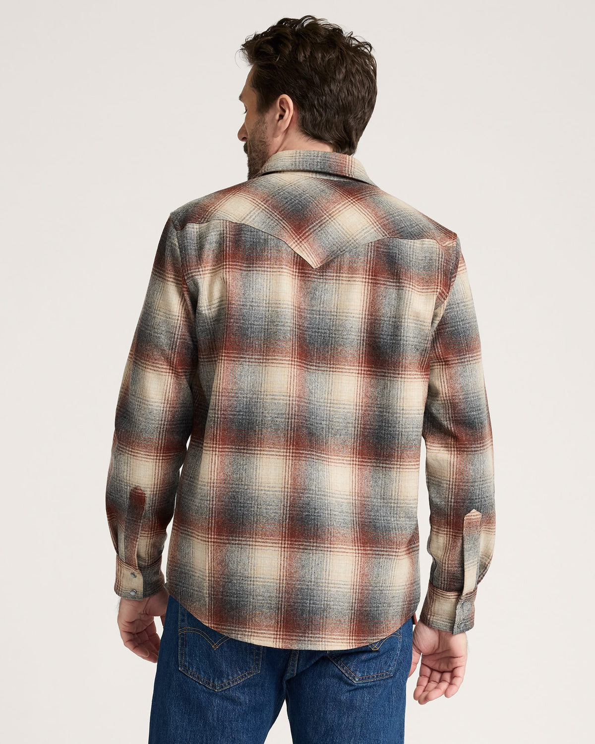 MEN'S PLAID SNAP-FRONT WESTERN CANYON SHIRT<br>RED/GREY MIX OMBRE