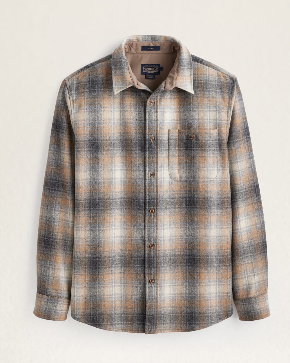 MEN'S PLAID ELBOW-PATCH TRAIL SHIRT<br>GREY/TAN MIX PLAID