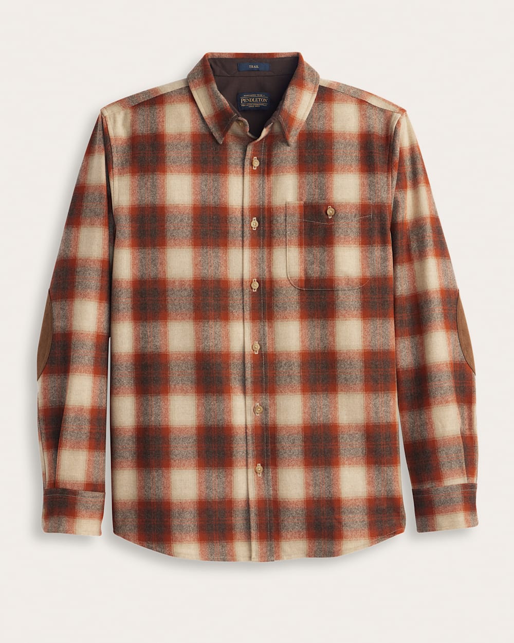 MEN'S PLAID ELBOW-PATCH TRAIL SHIRT<br>RUST/WHITE PLAID