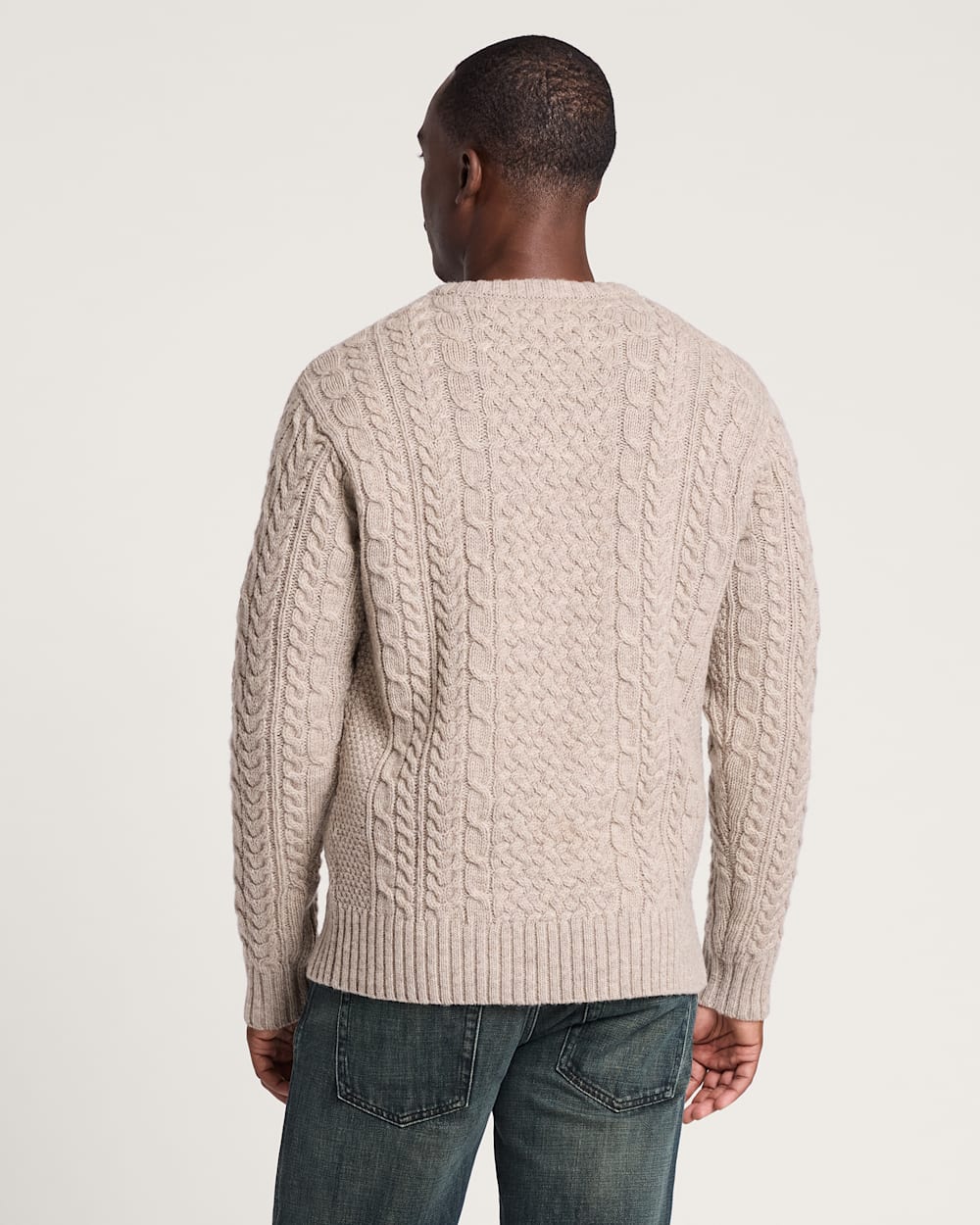 MEN'S SHETLAND COLLECTION FISHERMAN SWEATER<br>WHEAT MIX