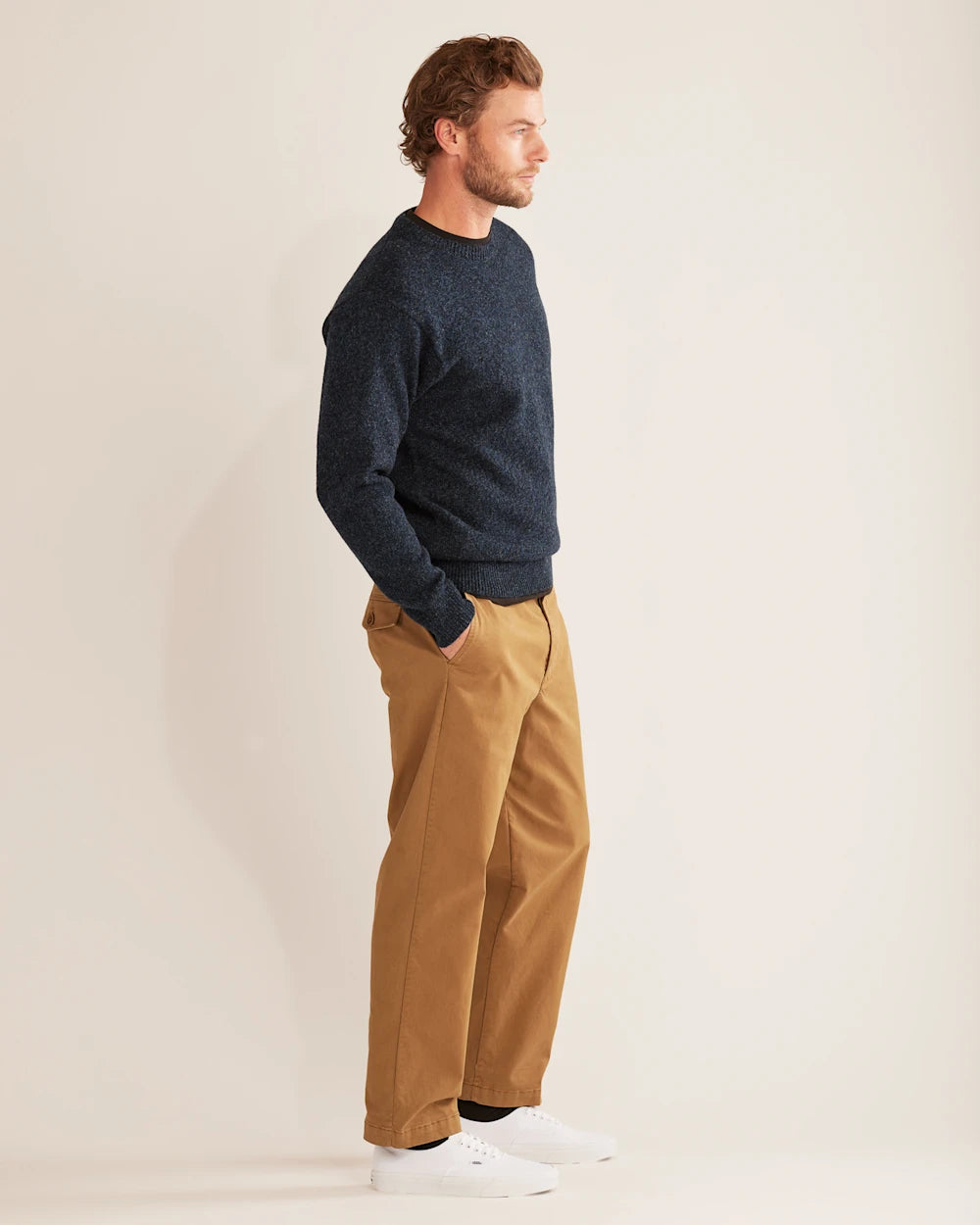 MEN'S SHETLAND COLLECTION SWEATER<br>INDIGO HEATHER