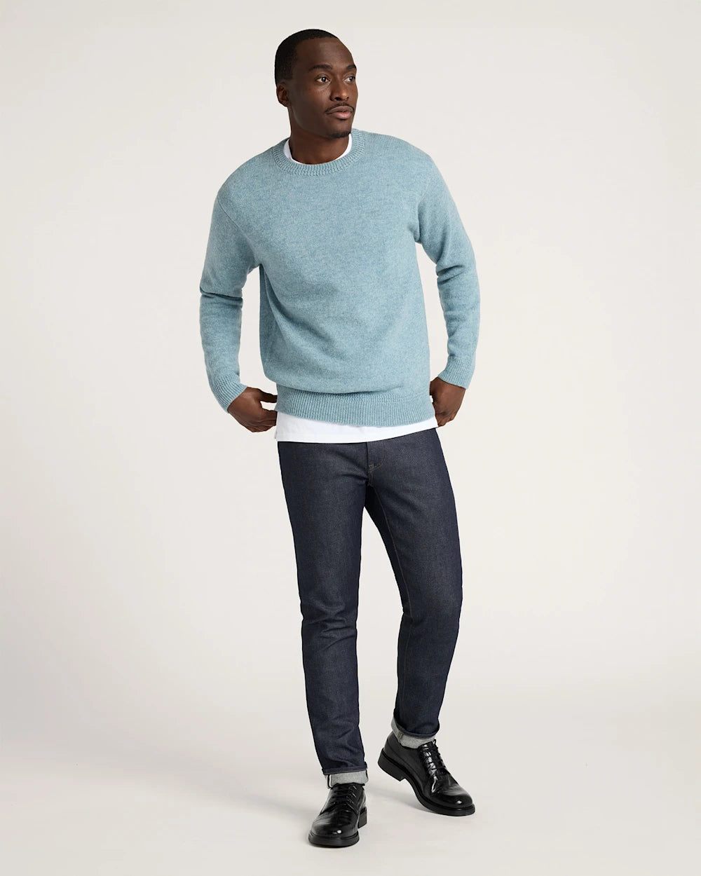 MEN'S SHETLAND COLLECTION SWEATER<br>LIGHT BLUE MIX