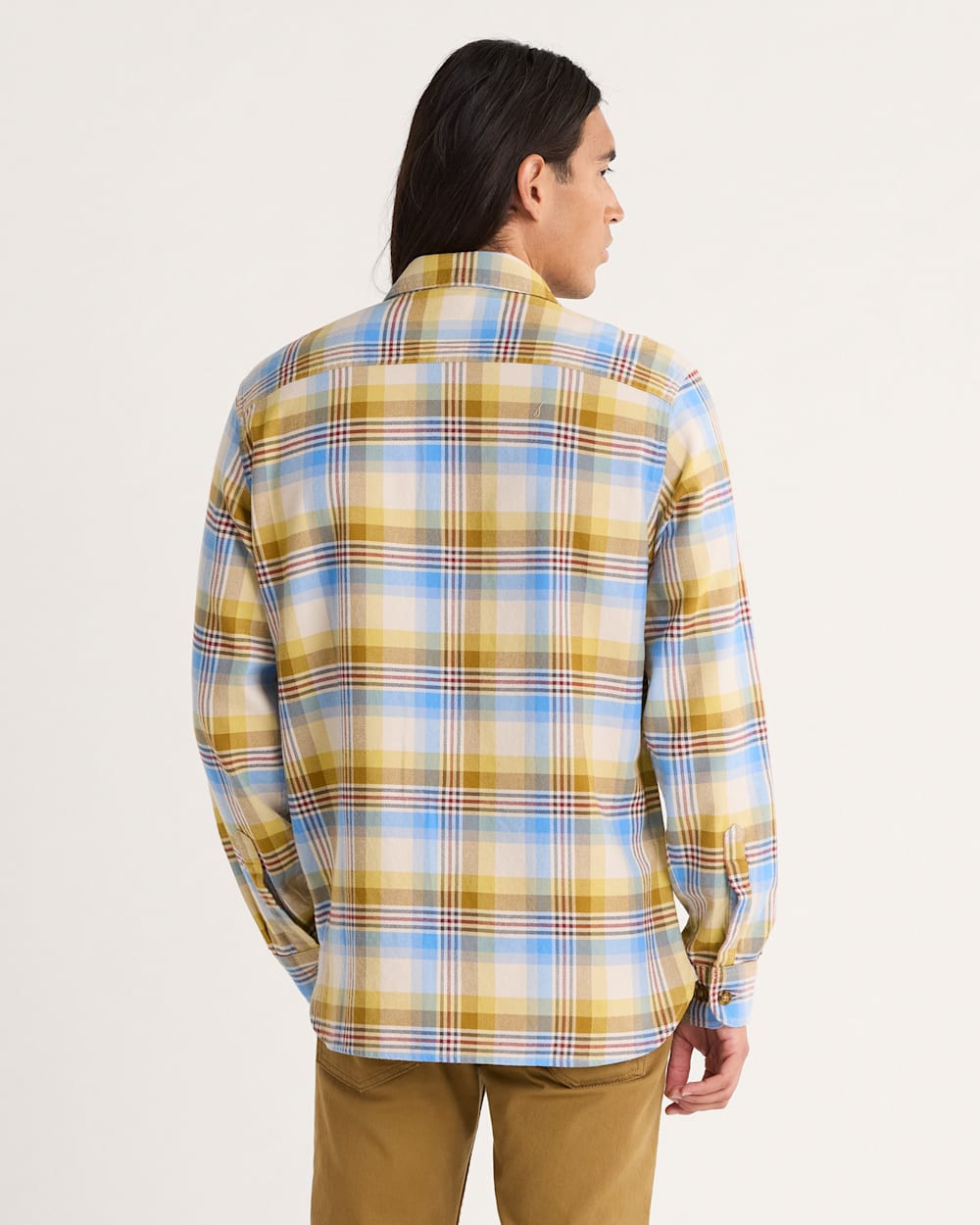 MEN'S PLAID BURNSIDE DOUBLEBRUSHED FLANNEL SHIRT<br>TAN/BLUE/GOLD PLAID
