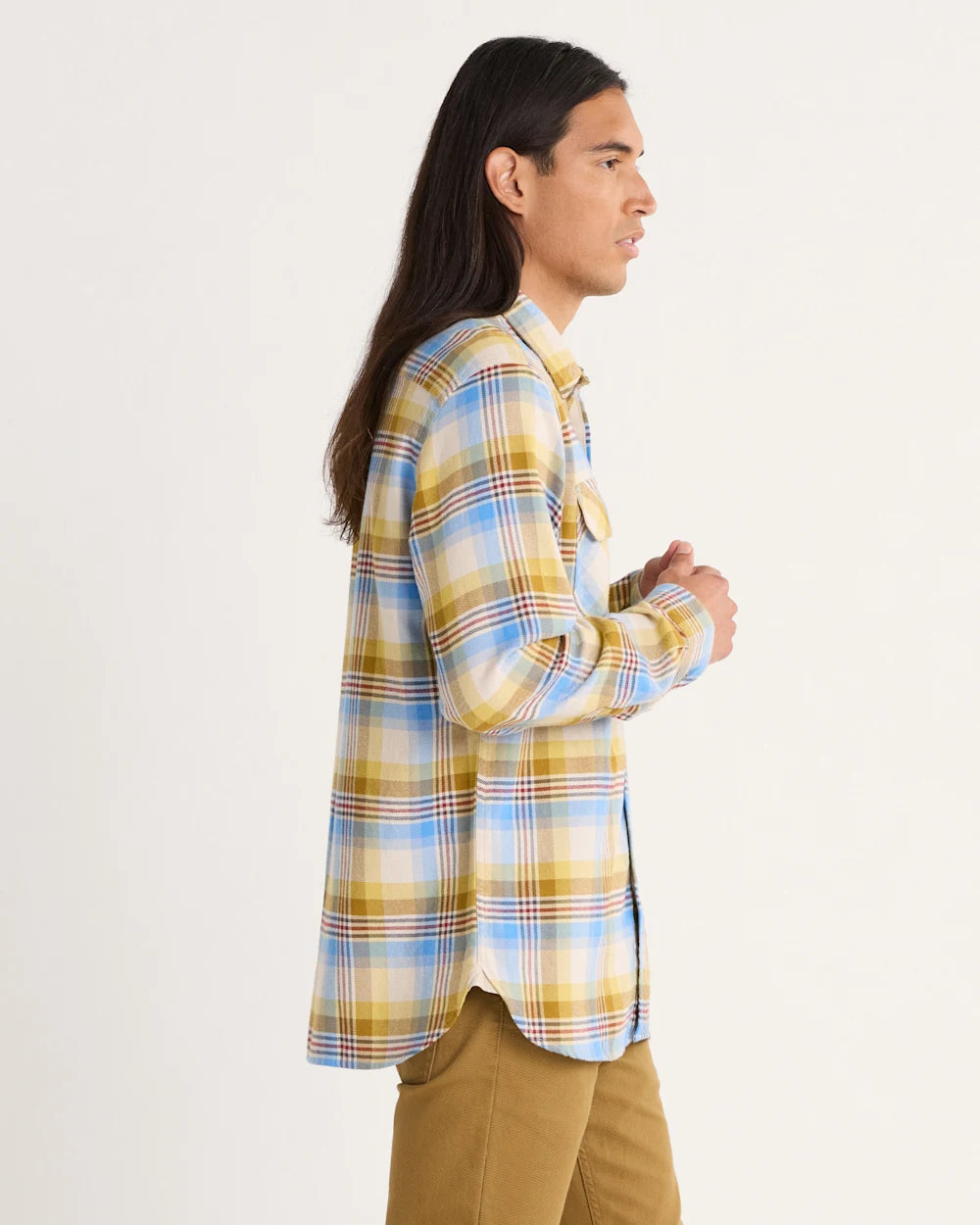 MEN'S PLAID BURNSIDE DOUBLEBRUSHED FLANNEL SHIRT<br>TAN/BLUE/GOLD PLAID