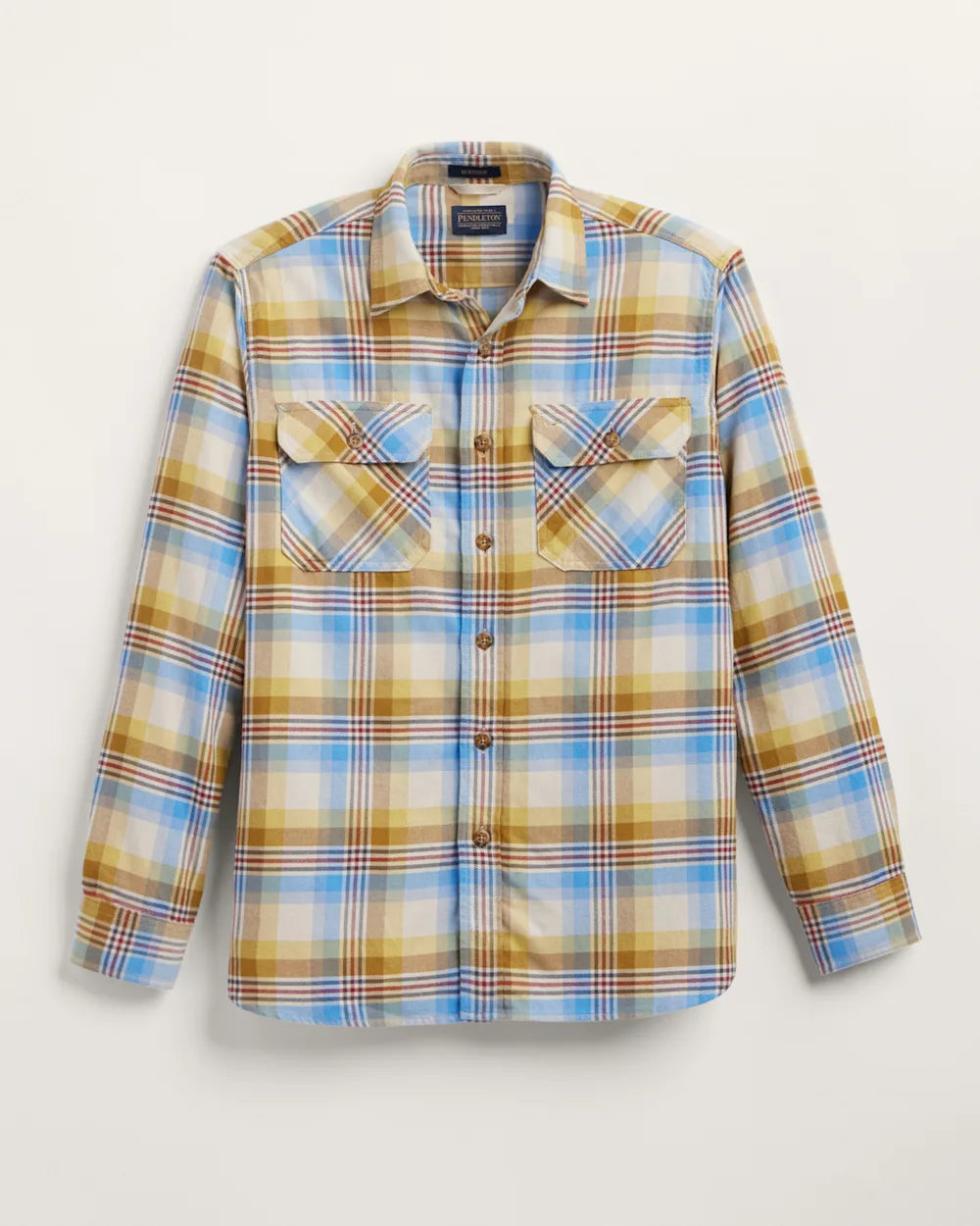 MEN'S PLAID BURNSIDE DOUBLEBRUSHED FLANNEL SHIRT<br>TAN/BLUE/GOLD PLAID