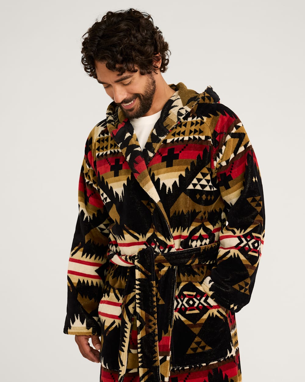 UNISEX NEHALEM COTTON TERRY VELOUR ROBE<br>BLACK/RED