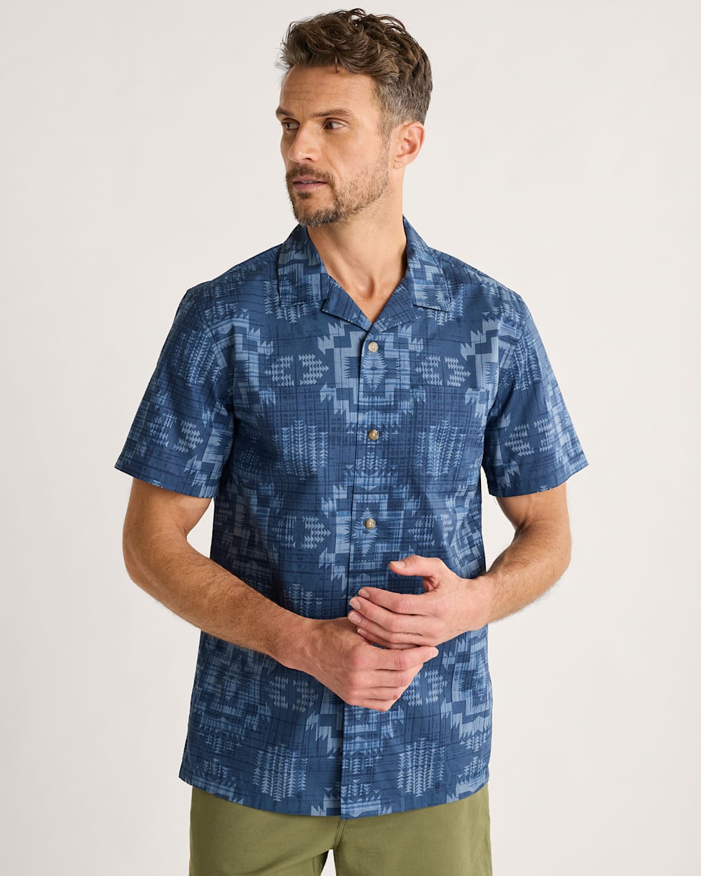 MEN'S ALOHA COTTON CAMP SHIRT<br>HARDING NAVY