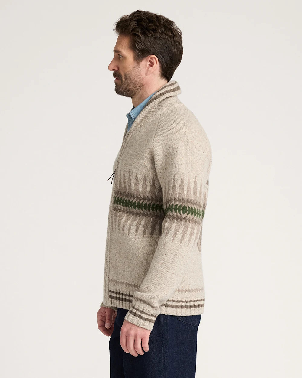 MEN'S SAWTOOTH BUCK LAMBSWOOL ZIP CARDIGAN<br>OATMEAL