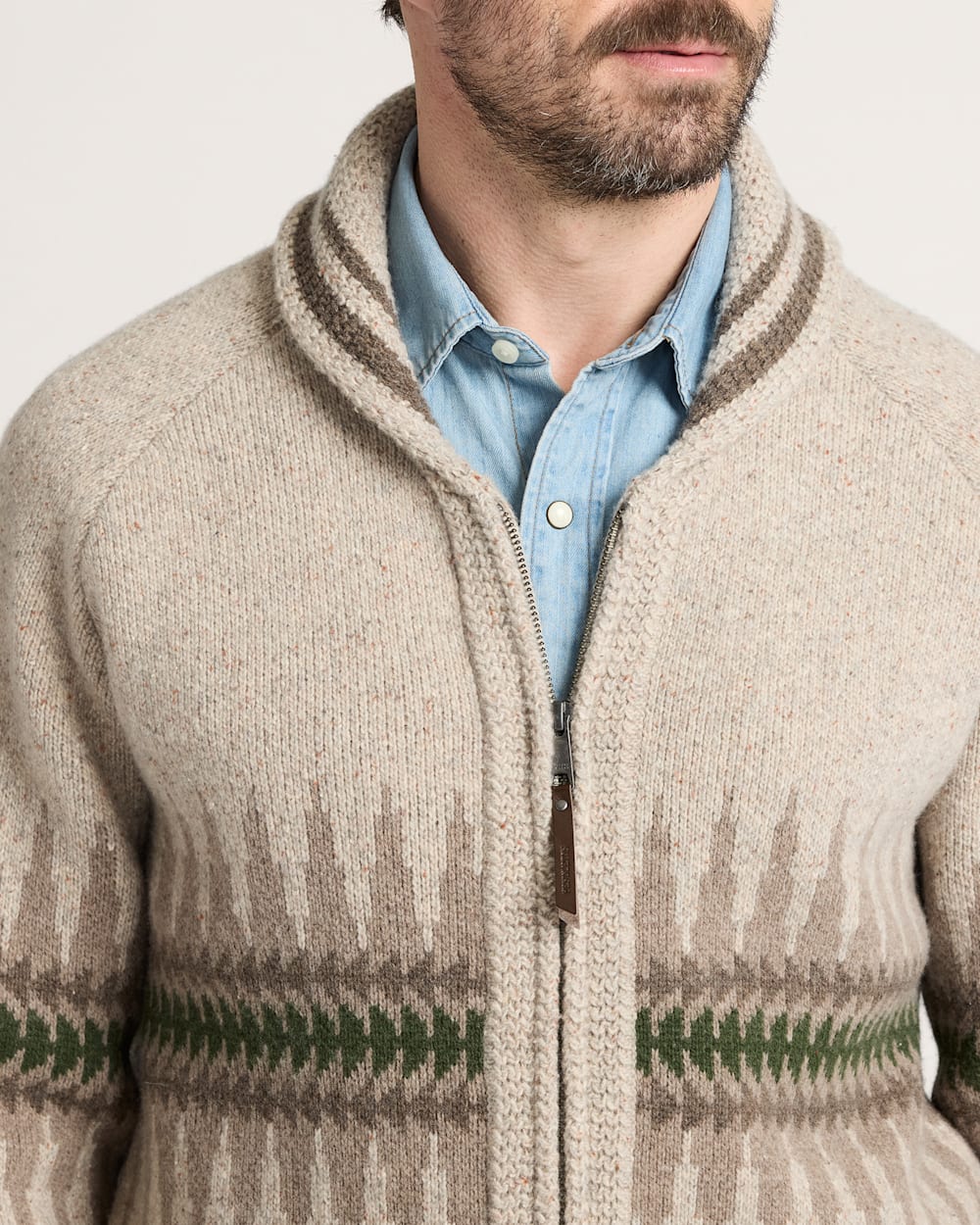 MEN'S SAWTOOTH BUCK LAMBSWOOL ZIP CARDIGAN<br>OATMEAL