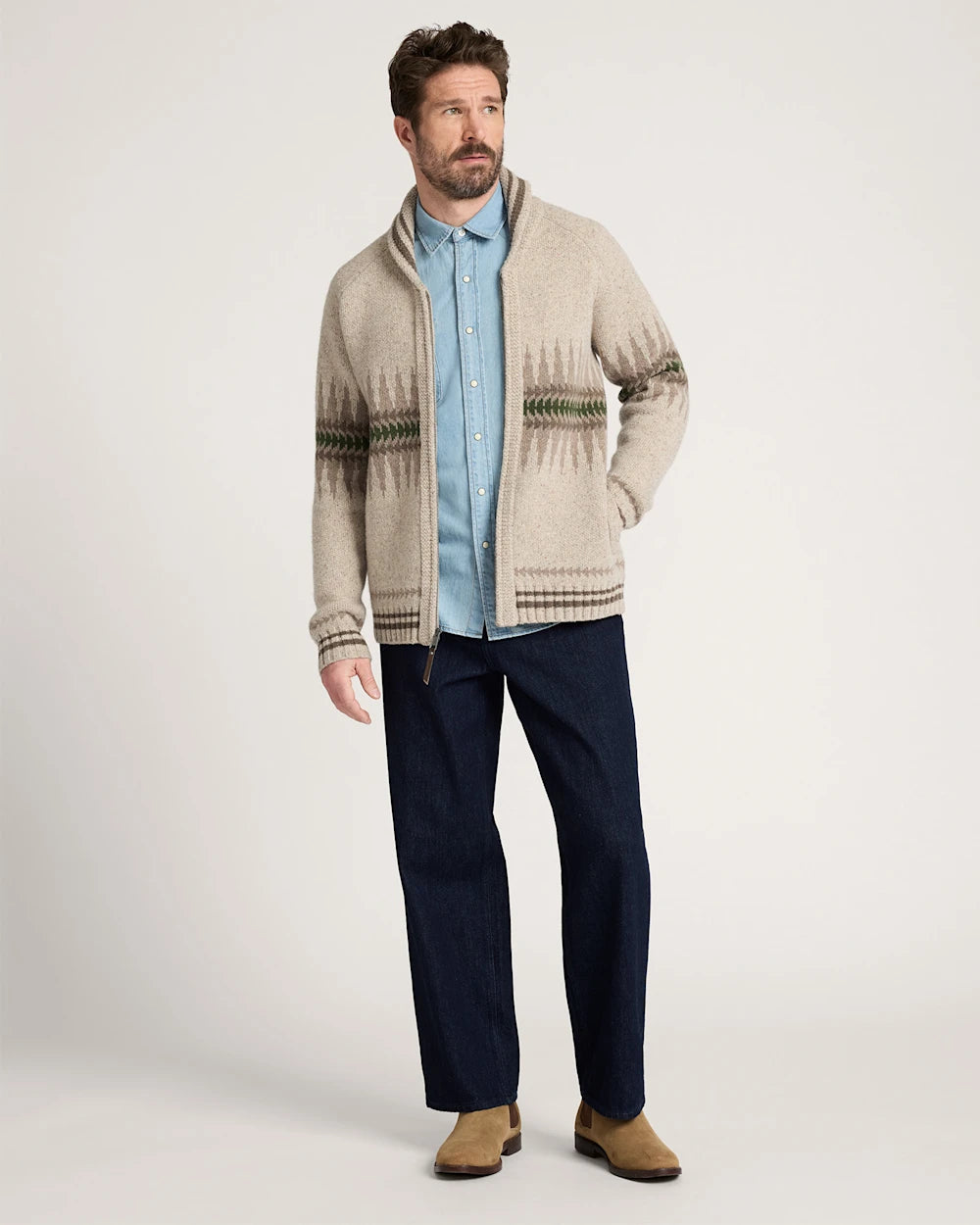 MEN'S SAWTOOTH BUCK LAMBSWOOL ZIP CARDIGAN<br>OATMEAL