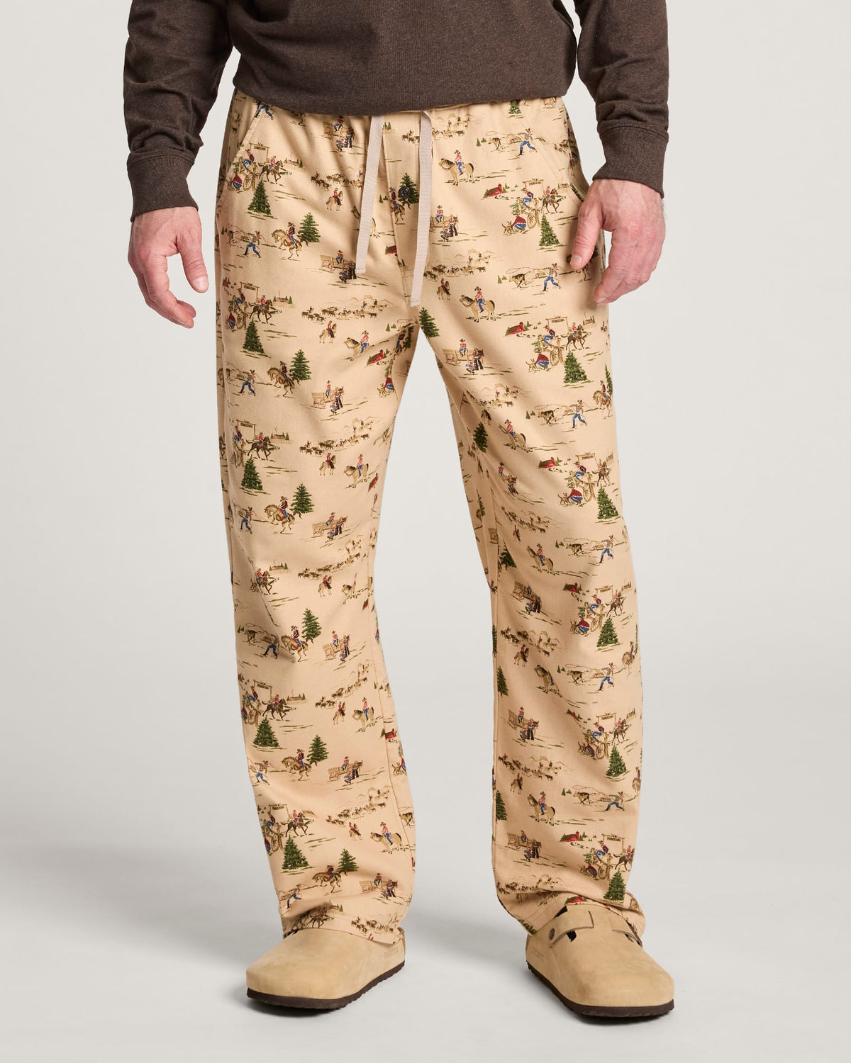 MEN'S RANCH PRINT FLANNEL PAJAMA PANTS<br>TAN