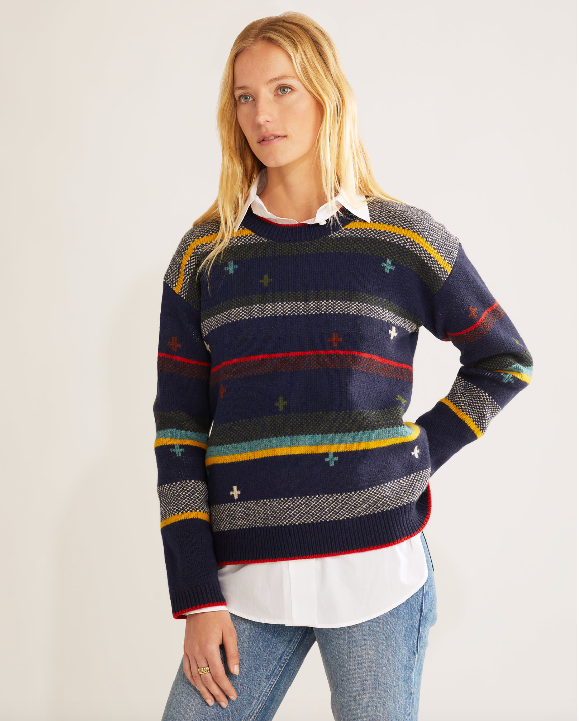 Bridger Stripe Sweater<br>Navy Heather Stripe