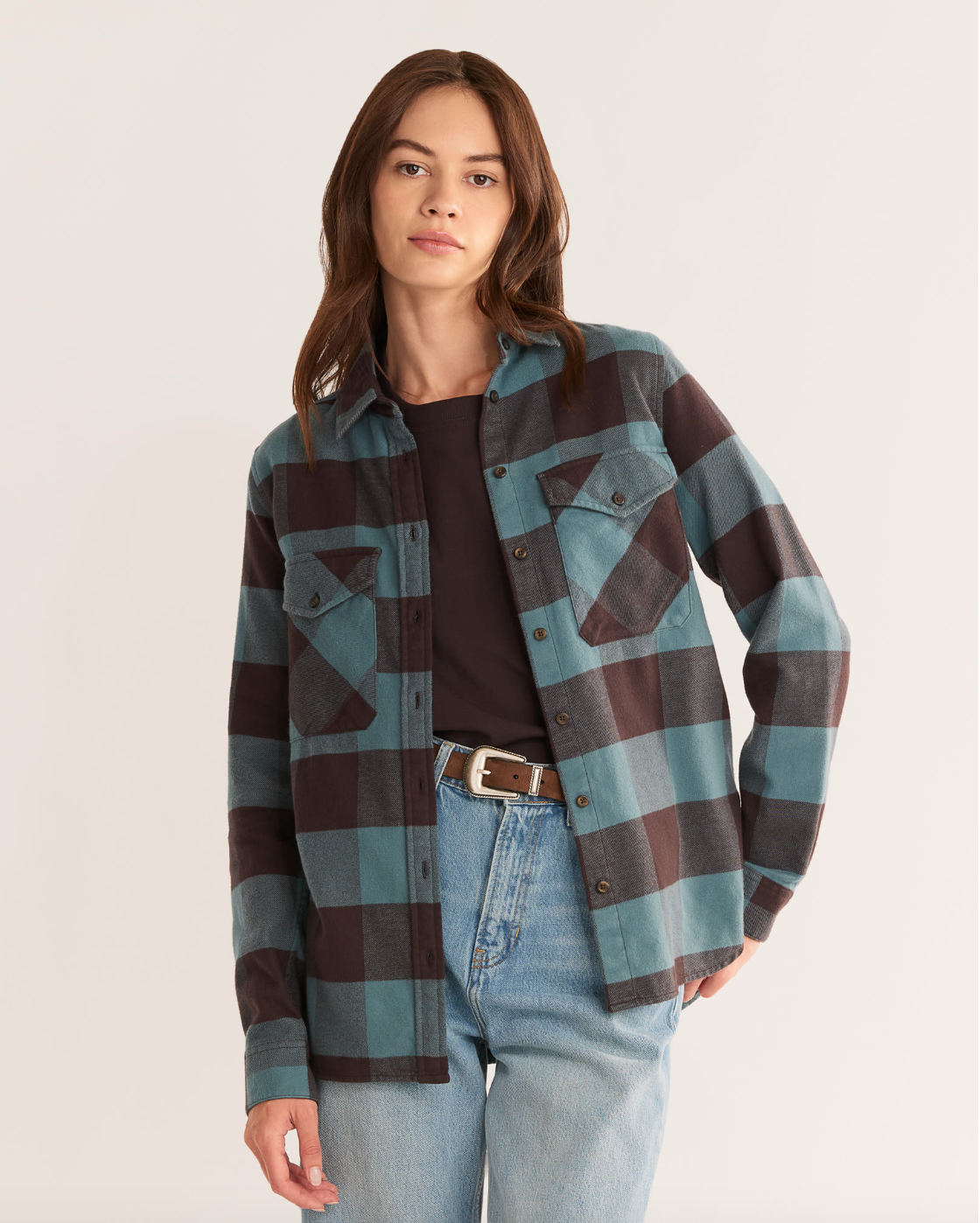 Madison Flannel Shirt<br>Shale/Coffee Buffalo Check