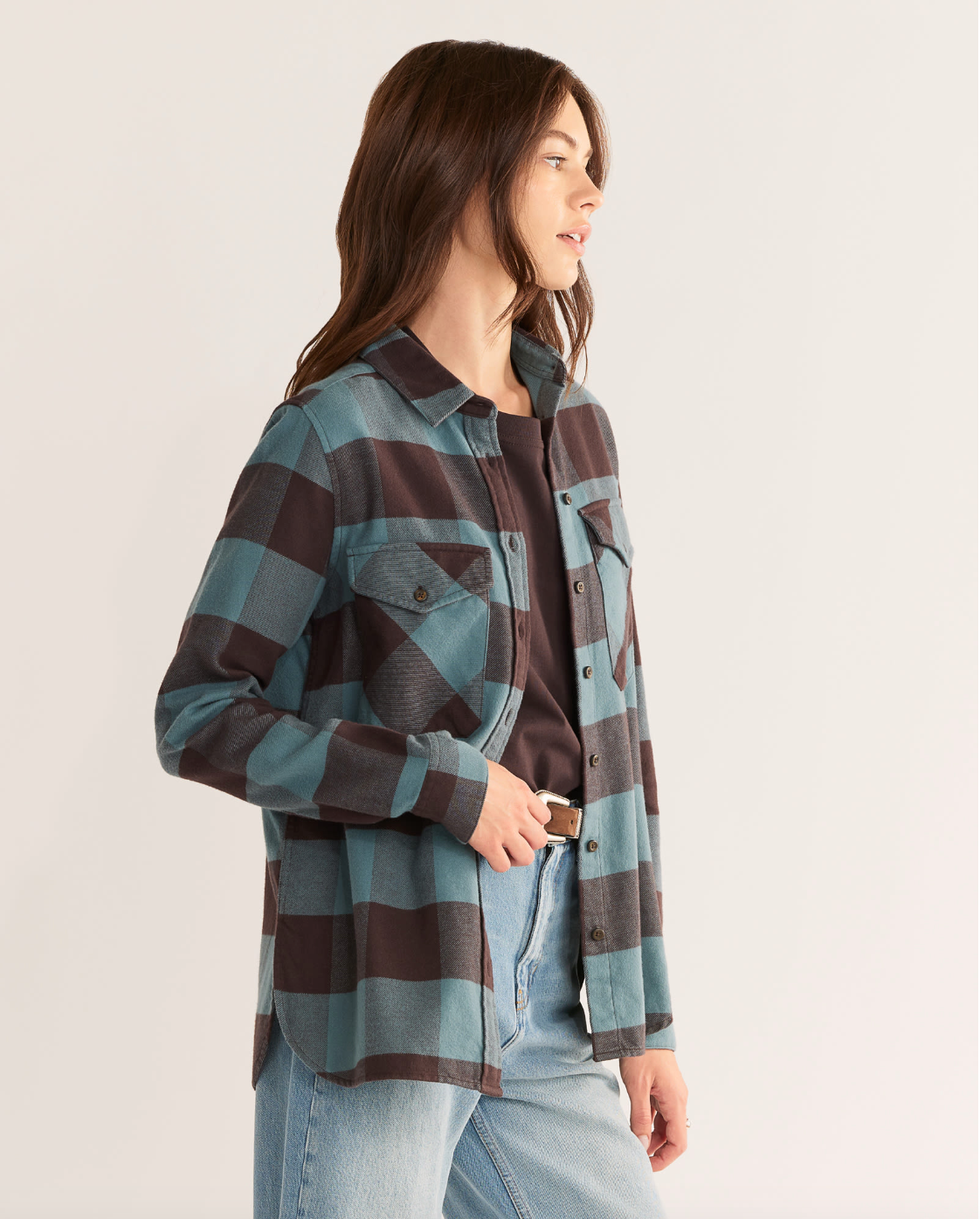 Madison Flannel Shirt <br> Shale/Coffee Buffalo Check
