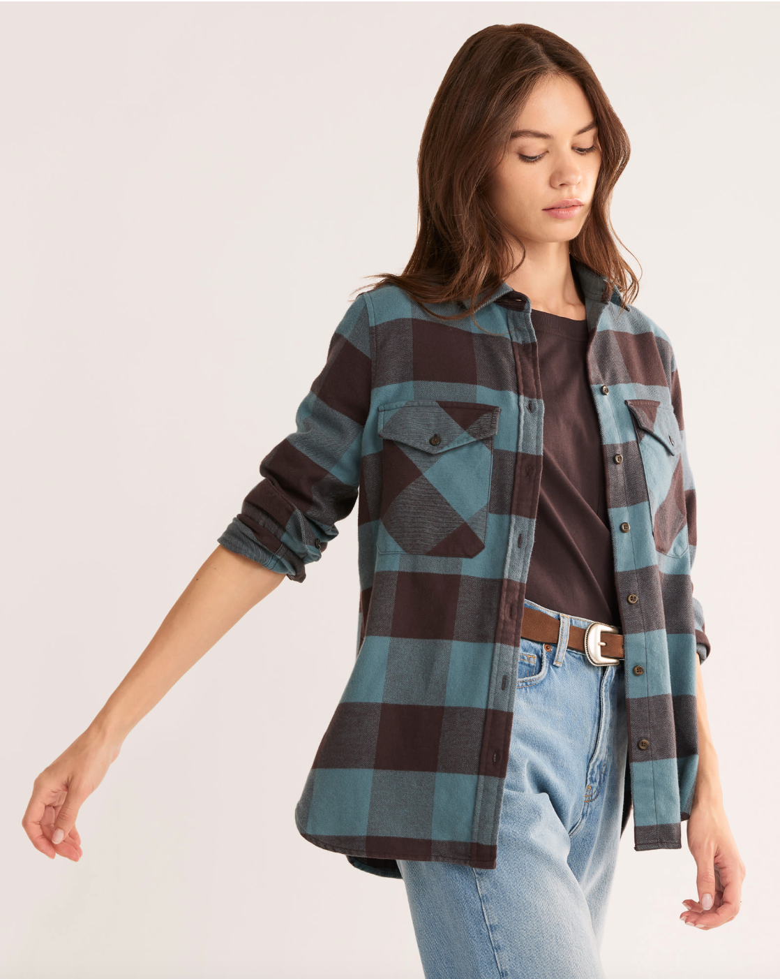 Madison Flannel Shirt <br> Shale/Coffee Buffalo Check