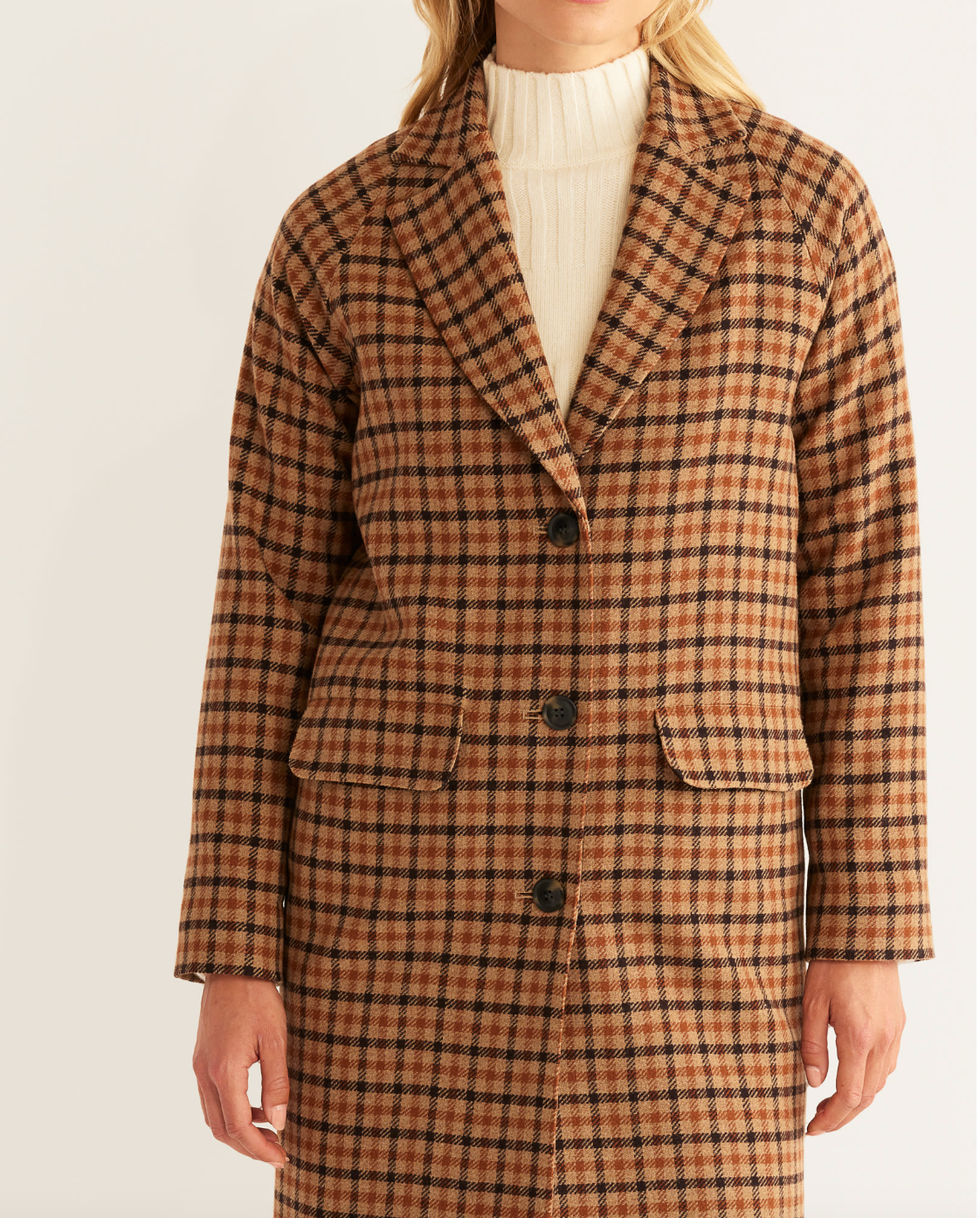 Brooklyn Wool Coat <br> Tan Mix Multi Check