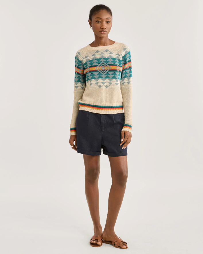Raglan Cotton Graphic Sweater<br>Ivory Multi Highland Peak